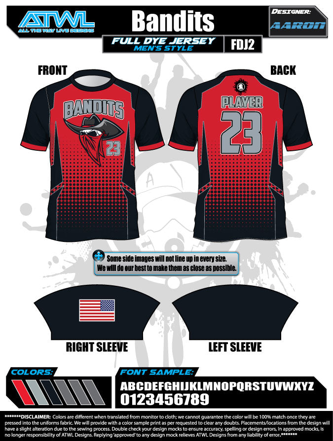Bandits 11U Full Dye Baseball Jersey - Youth Team Uniform for Games & Tournaments - Perfect for Little League & Travel Ball