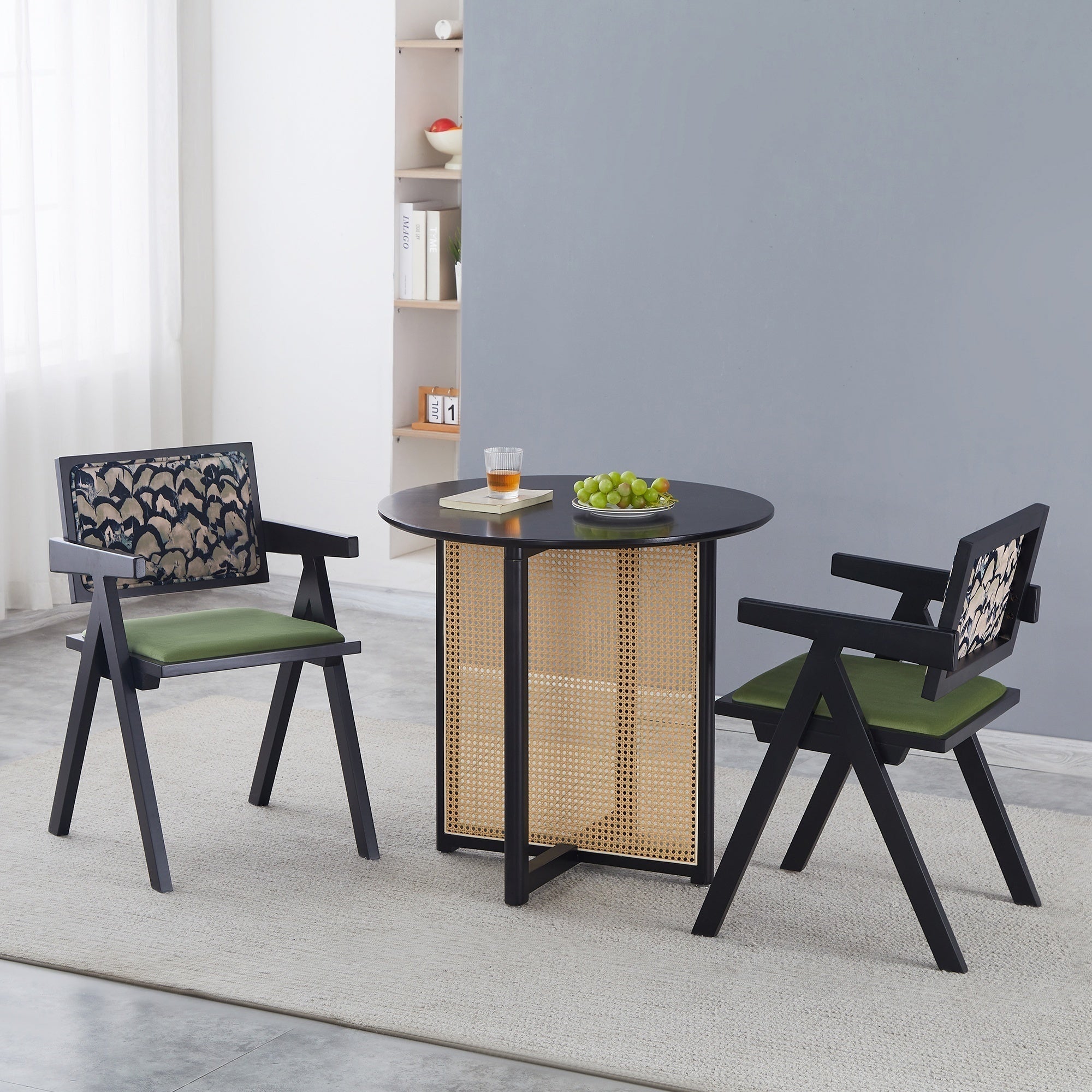 Solid Wood Dining Chairs with Armrests - Natural Rubber Wood & Rattan Woven Design for Kitchen, Dining Room, or Outdoor Patio