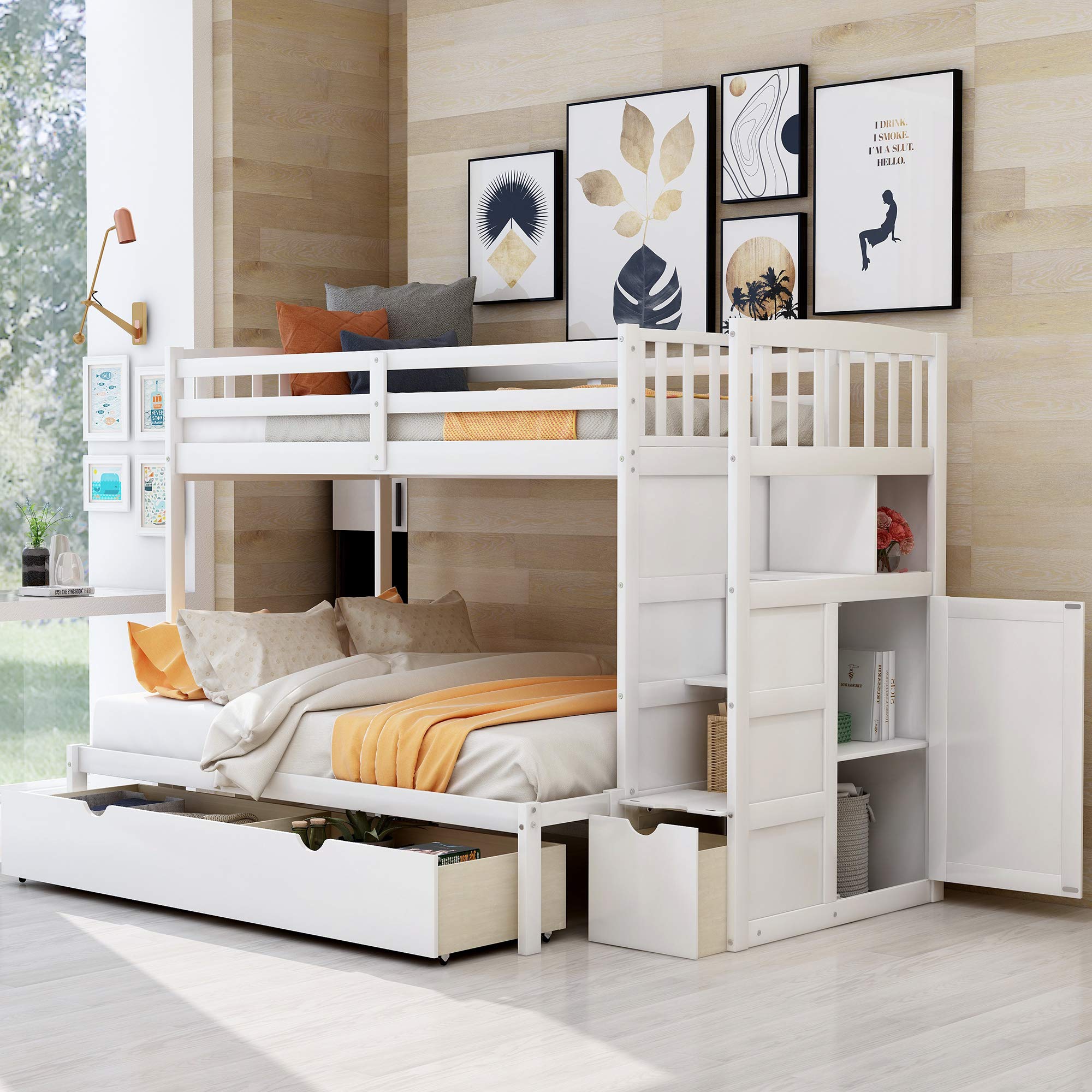 Merax Twin Over Full Bunk Bed with Staircase & Storage - Space-Saving Kids Bedroom Solution