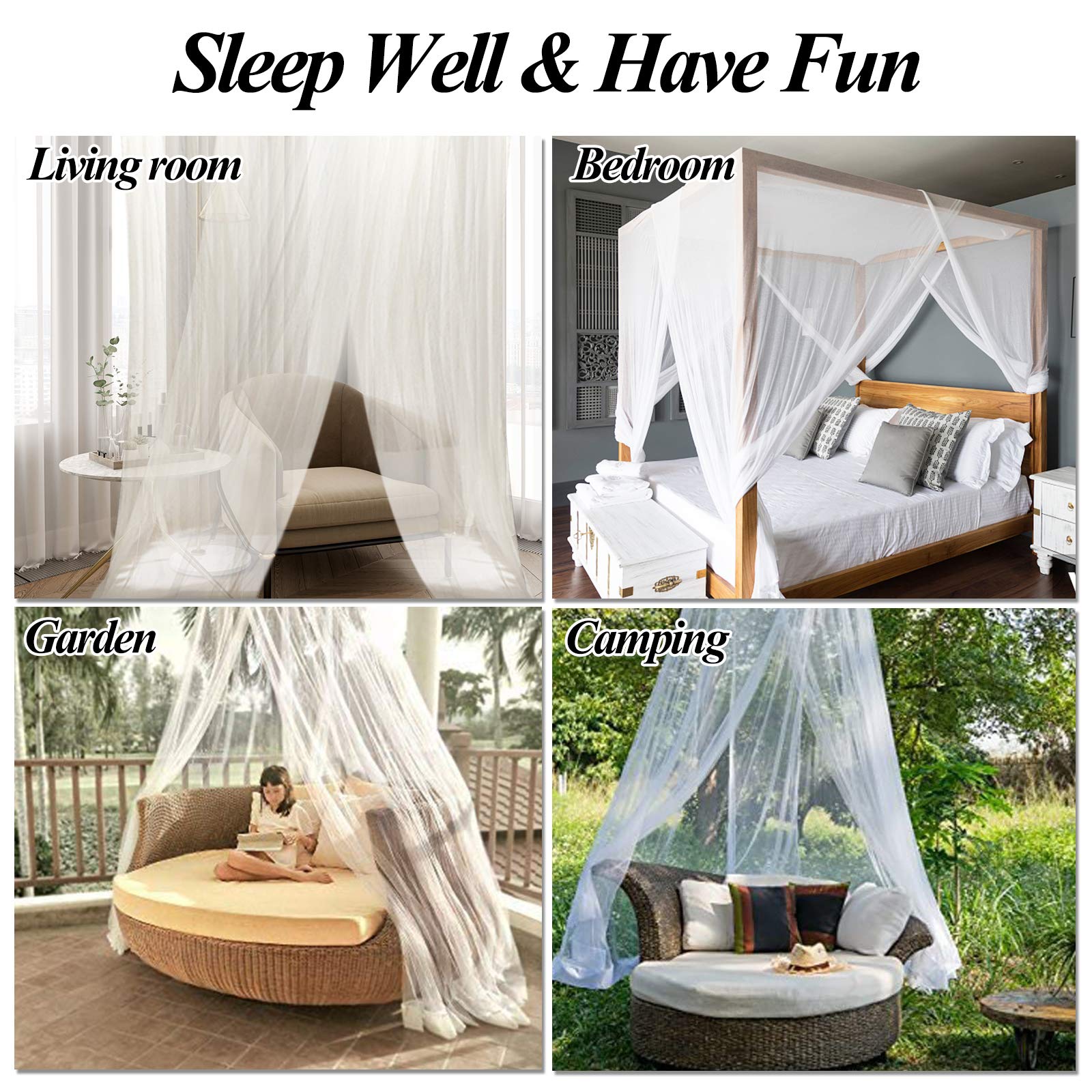 AIFUSI 4 Corner King Size Mosquito Net for Bed - Fits All Cribs & Beds | Adult Bedroom, Kids Room, Garden, Camping Protection from Insects