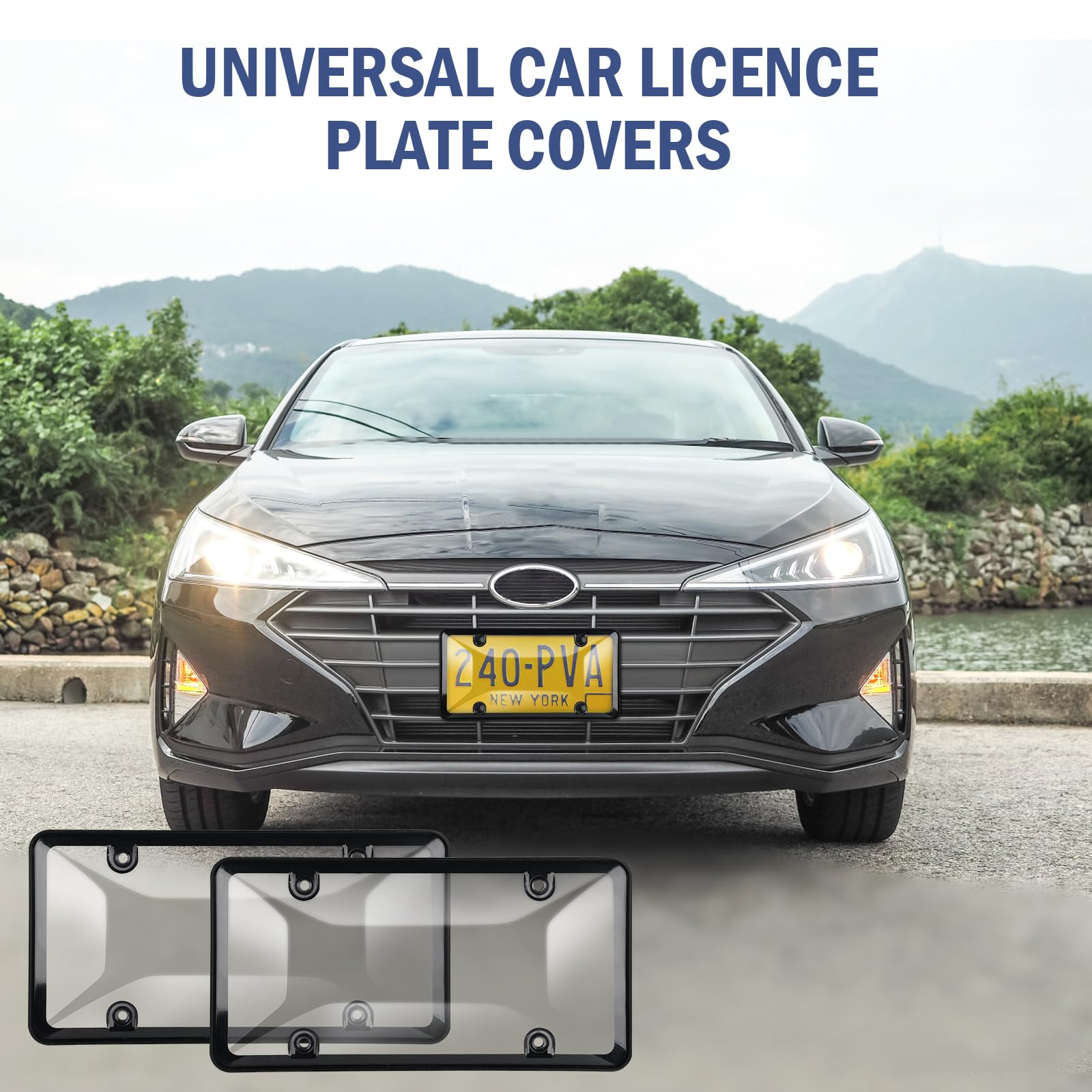 2 Pack Black License Plate Covers & Frames Combo with Screw Caps - Universal Plastic Car Accessories for Most Vehicles | Front/Rear License Plate Protector for Cars, Trucks & SUVs