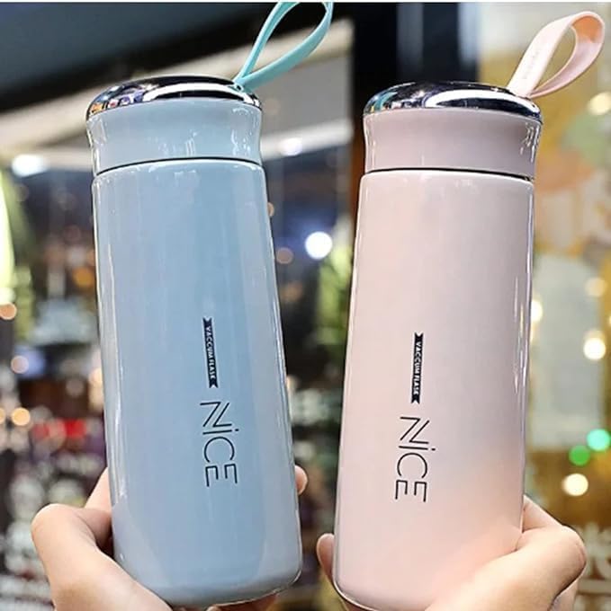 **WonderChoice 400ml Vacuum Insulated Glass Water Bottle - Leak Proof Thermos for Hot & Cold Drinks - Perfect for School, College, Office & Travel**