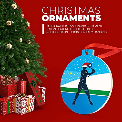 Ceramic Tennis Player Christmas Ornament - Santa Hat Silhouette Decor for Holiday Tree, Gift for Tennis Lovers & Sports Enthusiasts