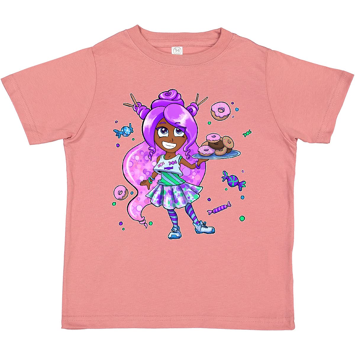 Inktastic Girls' Purple Hair Donuts and Candy Toddler T-Shirt - Cute Graphic Tee for Toddler Girls, Birthday Gifts & Playdates