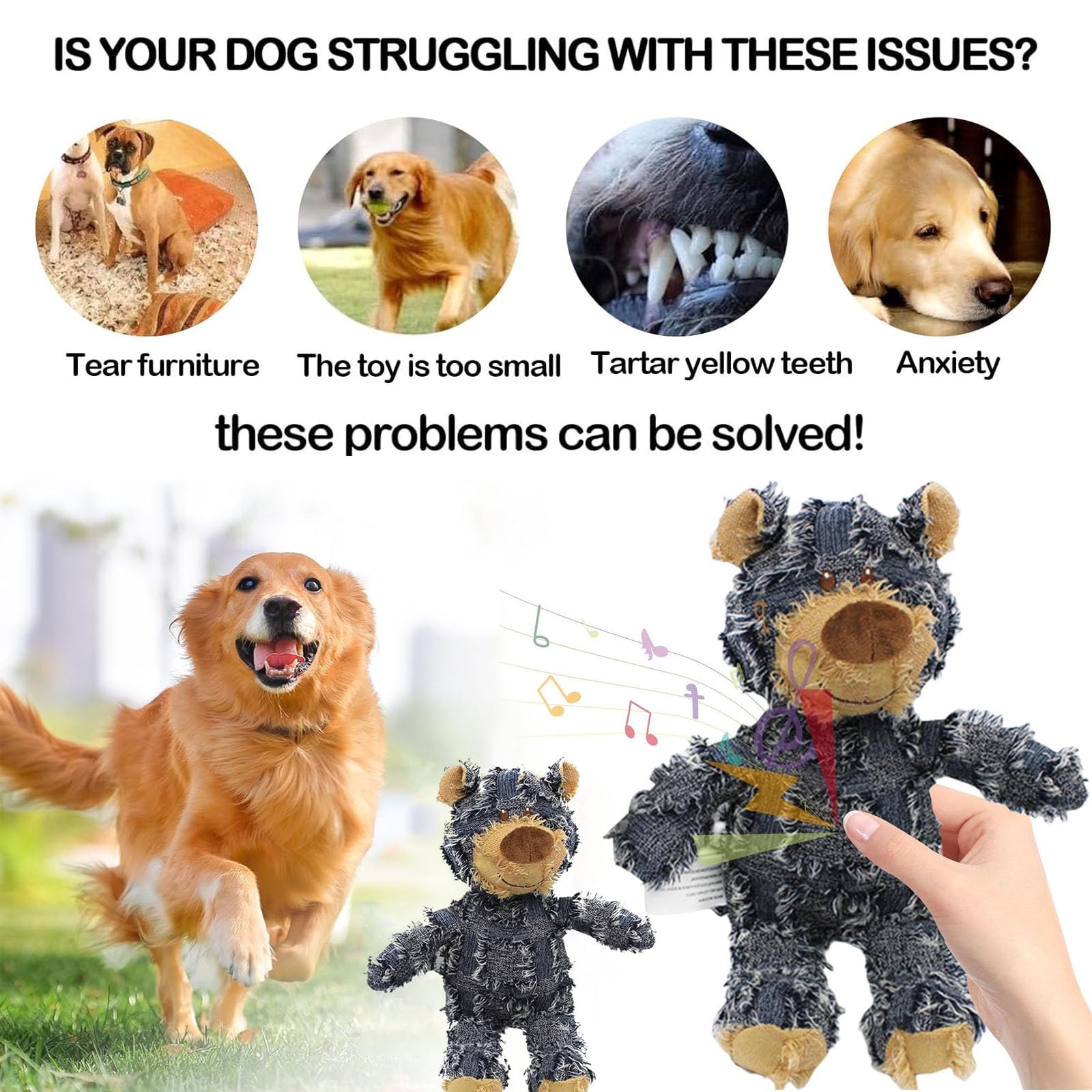 2024 Indestructible Heavy Duty Squeaky Dog Toy - Unbreakable Plush Bear Chew Toy for Aggressive Chewers, Durable Puppy Teething Toy for Large & Small Dogs - Perfect for Playtime, Training & Anxiety Relief (Navy Blue)