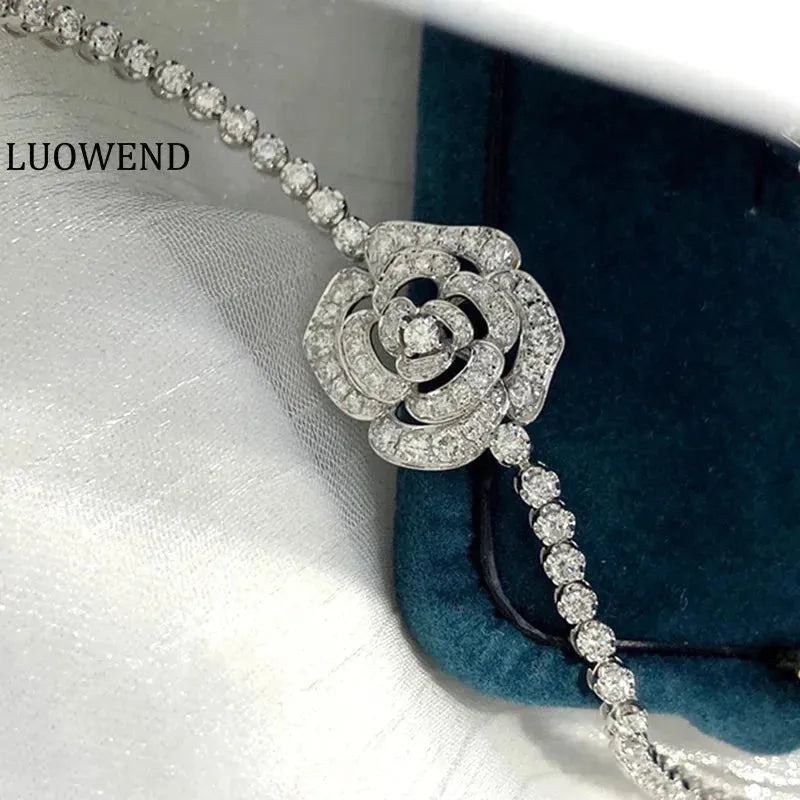 18K White Gold Diamond Bracelet for Women - 1.75 Carat Real Natural Diamonds, Shiny Flower Design Wedding Jewelry | Perfect for Bridal, Anniversary, and Special Occasion Gifts