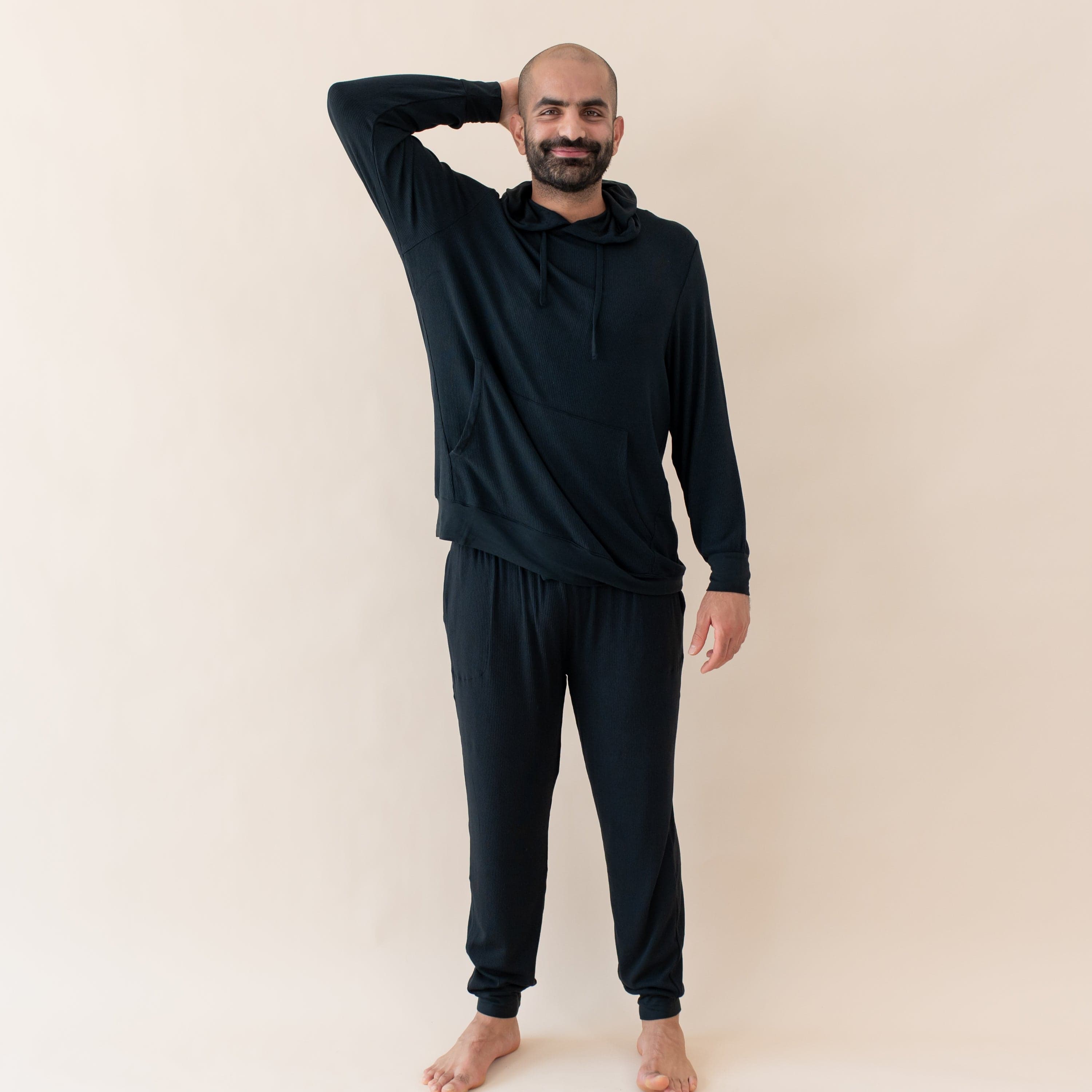 Men's Ribbed Jogger Pants - Comfortable Stretch Fit Casual Lounge Pants for Running, Workout & Home Wear - Midnight Blue