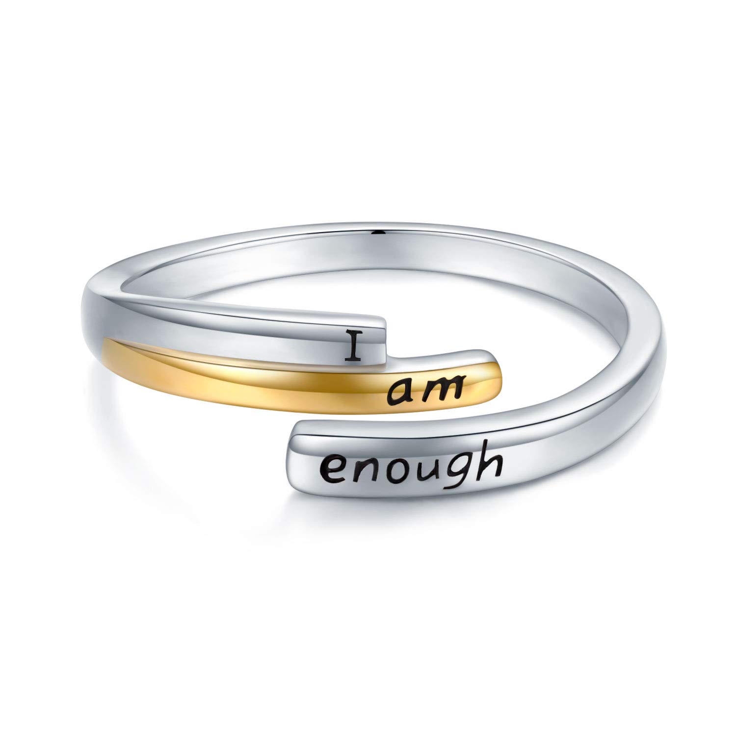 925 Sterling Silver I Am Enough & Star Stackable Adjustable Rings - Inspirational Positive Reminder Jewelry Set for Women & Men | Strength Gift, Daily Wear, Stacking Rings for Motivation & Self-Love