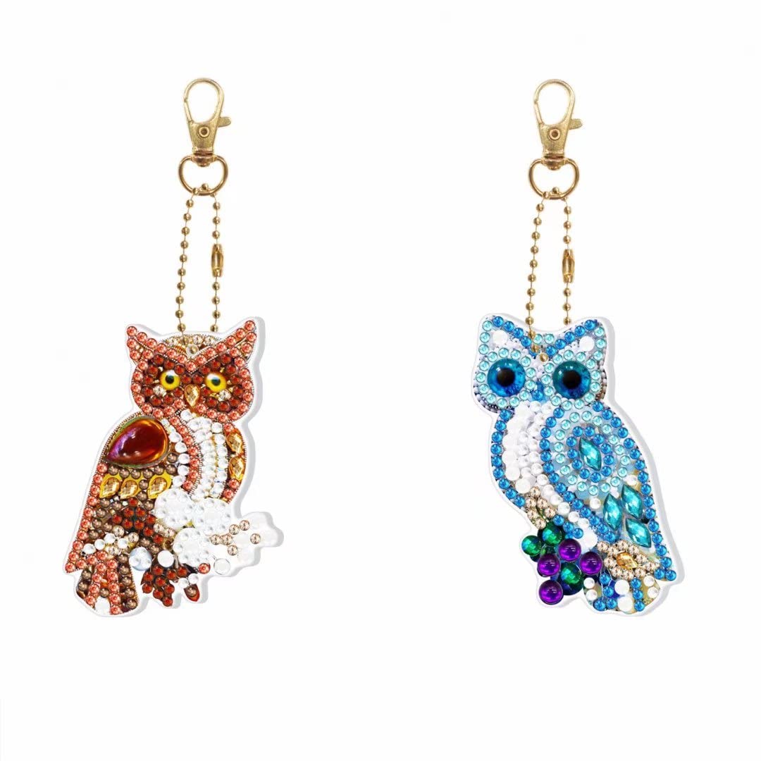 5D Owl DIY Diamond Painting Keychain with LED Light - 2 Pack Rhinestone Art Craft Keychains for Christmas Tree Ornaments, Gifts & Home Decor | Perfect for DIY Enthusiasts, Holiday Decorating & Personalized Gifts