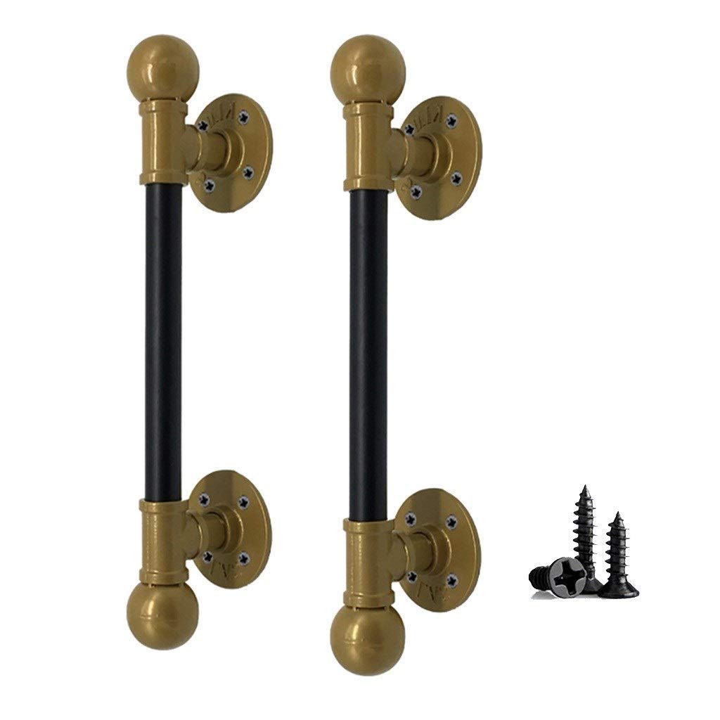 FMOGE Industrial Round Pipe Door Handle - 32/42/66cm Vintage Barn Wardrobe Hardware for Wooden Doors (Gold, 42cm) - Perfect for Farmhouse, Rustic, and Industrial Style Home Decor