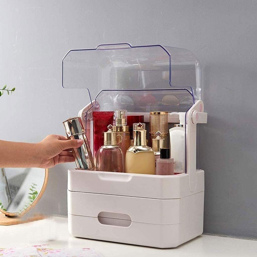 Portable Makeup Organizer - Waterproof Cosmetic Storage Case with Dustproof Design | Skincare & Beauty Display Organizer for Bathroom Countertop, Bedroom Vanity Dresser, Travel (White)