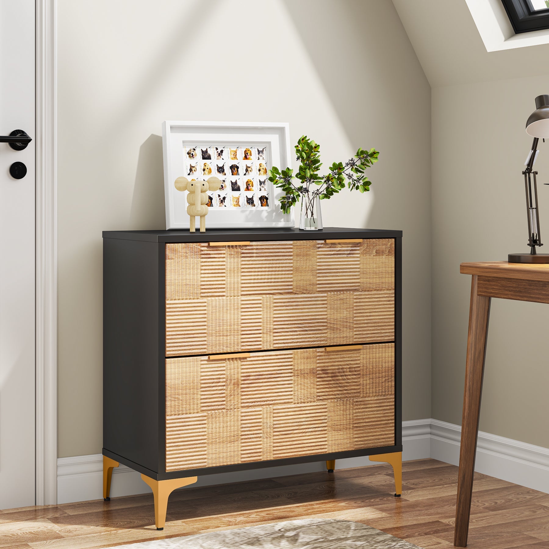 2 Drawer File Cabinet - Modern Office Filing Cabinet with Adjustable Hanging Bar, Letter/Legal Size, Black Metal Storage for Documents - Perfect for Home Office, Small Business & Workspace Organization