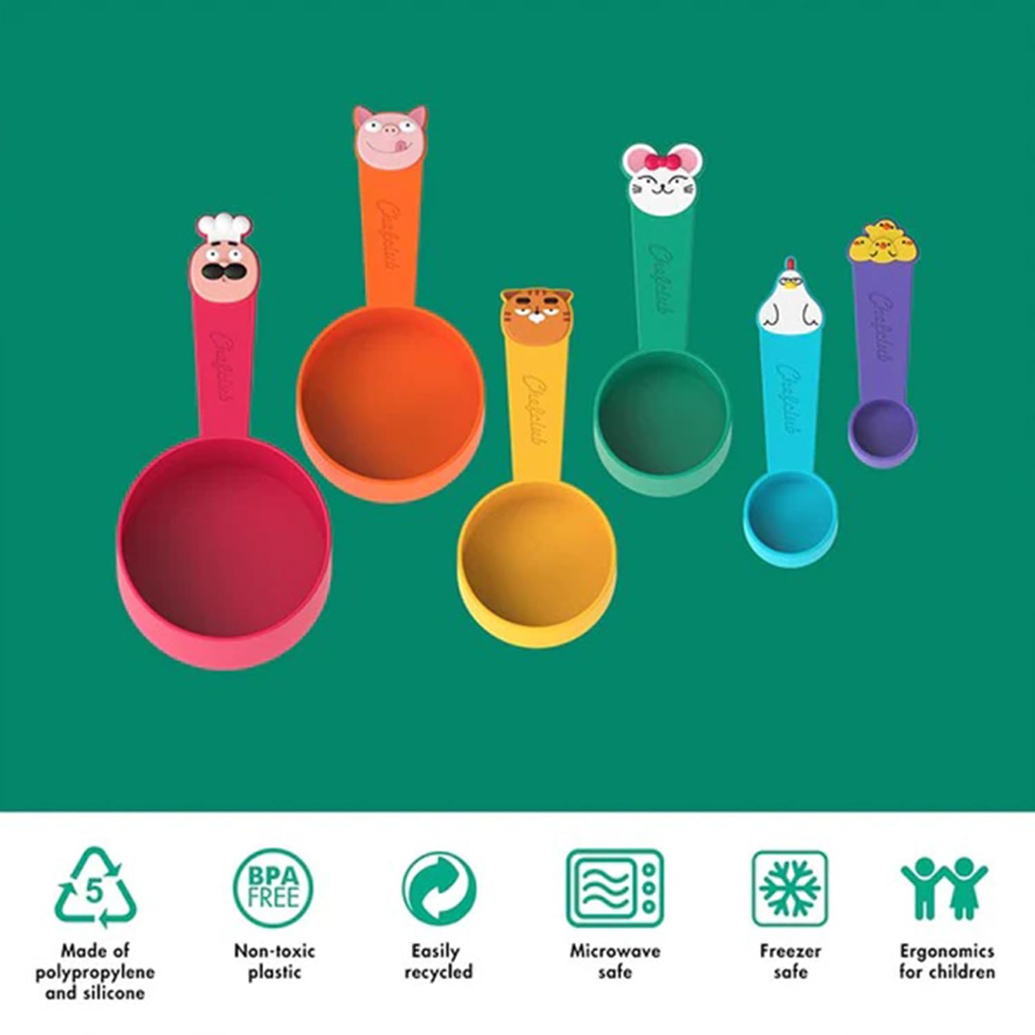 Chefclub Kids Measuring Cups Set - Fun & Educational Kitchen Tools for Baking & Cooking - Perfect for Kids Learning Measurements & Recipes