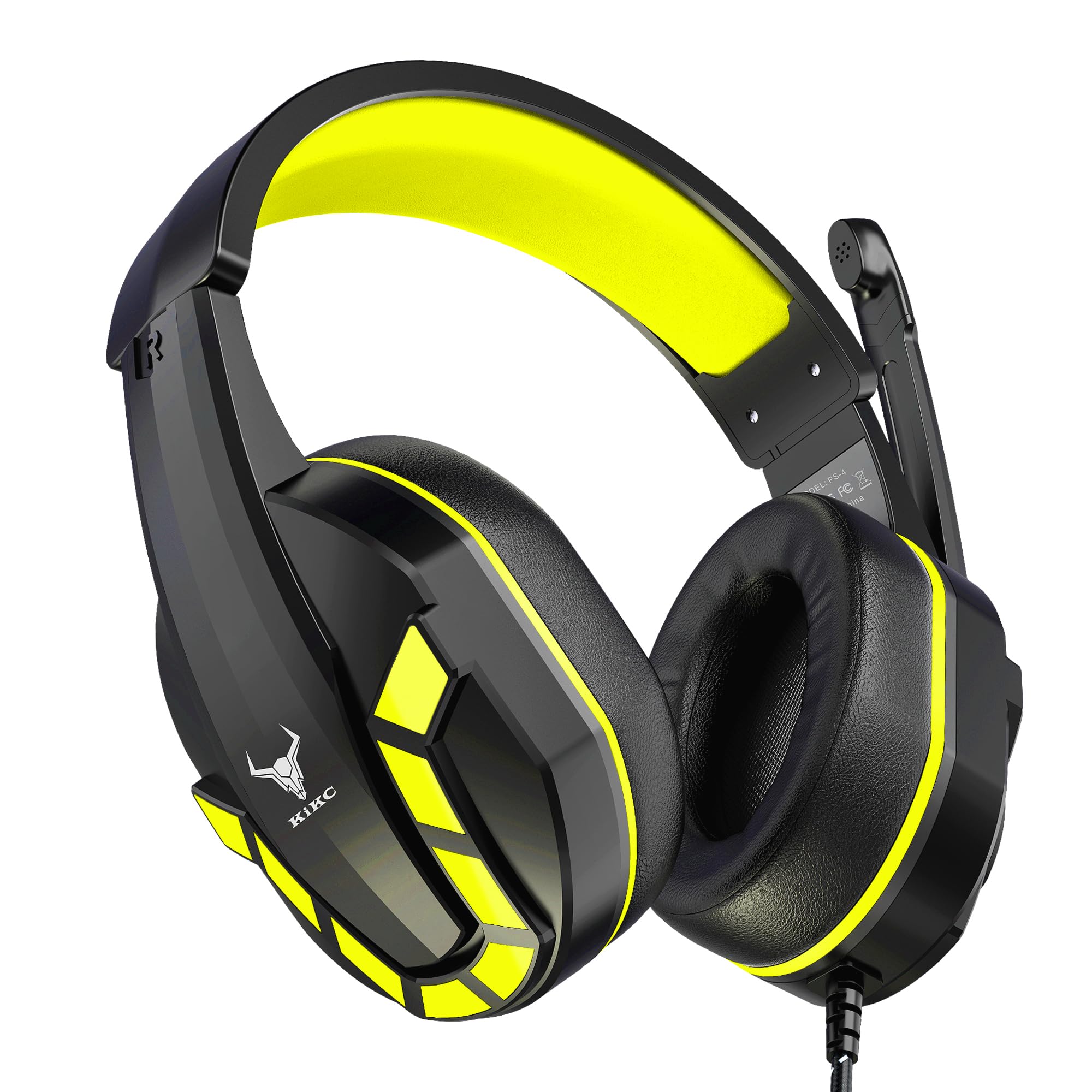 Kikc PS4 Gaming Headset with Microphone - Compatible with Xbox One, PS5, PC, Mobile & Laptop - Adjustable Volume Control & Soft Earmuffs for Kids (Yellow) - Perfect for Online Gaming, Streaming & Virtual Classrooms