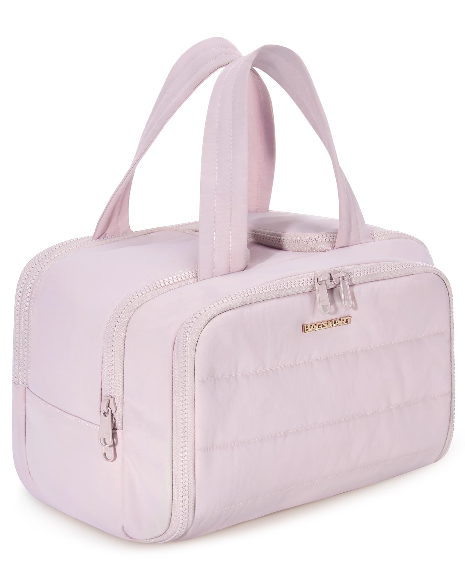 BAGSMART Travel Toiletry Bag for Women - Large Lightweight Cosmetic Organizer with Handle, Wide Open Design for Makeup, Accessories & Essentials (Pink) - Perfect for Air Travel, Gym & Weekend Getaways