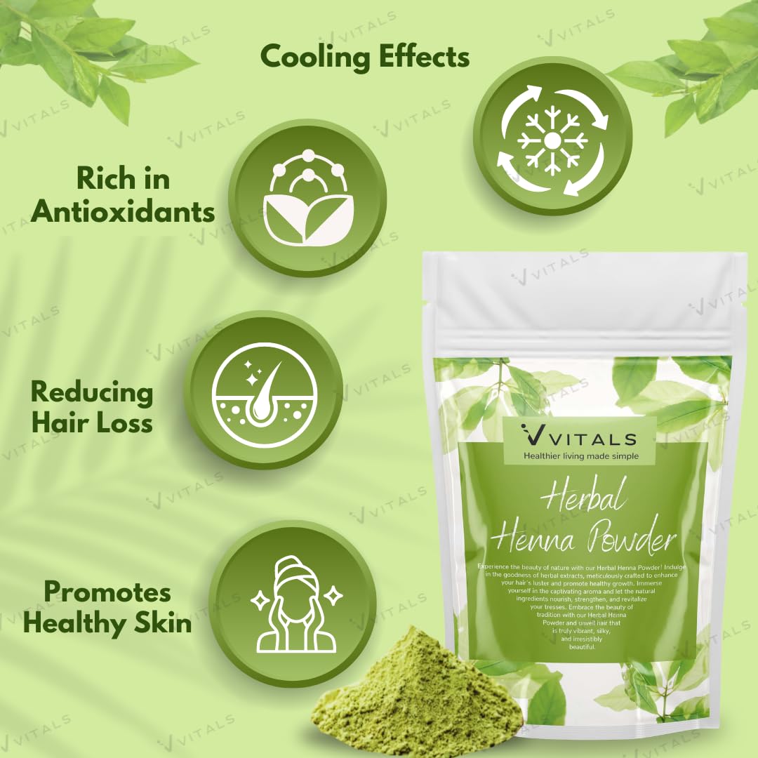 Vvitals 100% Pure Natural Henna Powder for Hair Dye & Growth - 350g Organic Mehendi for Healthy, Shiny Hair - Includes Free Hair Dye Brush - Perfect for At-Home Hair Coloring & Ayurvedic Hair Care