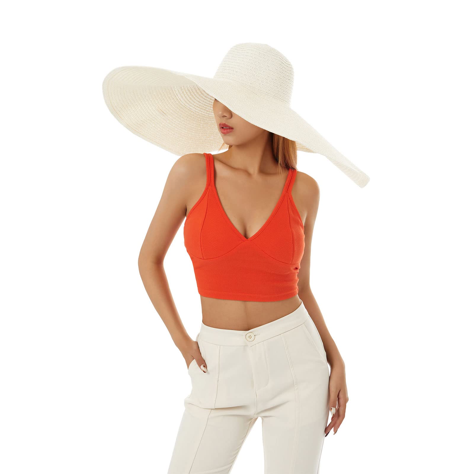 Women's Oversized Wide Brim Straw Hat - UV Protection Summer Sun Hat, Elegant Roll Up Floppy Beach Hat, Foldable for Travel, Outdoor, Beach Vacations & Gardening