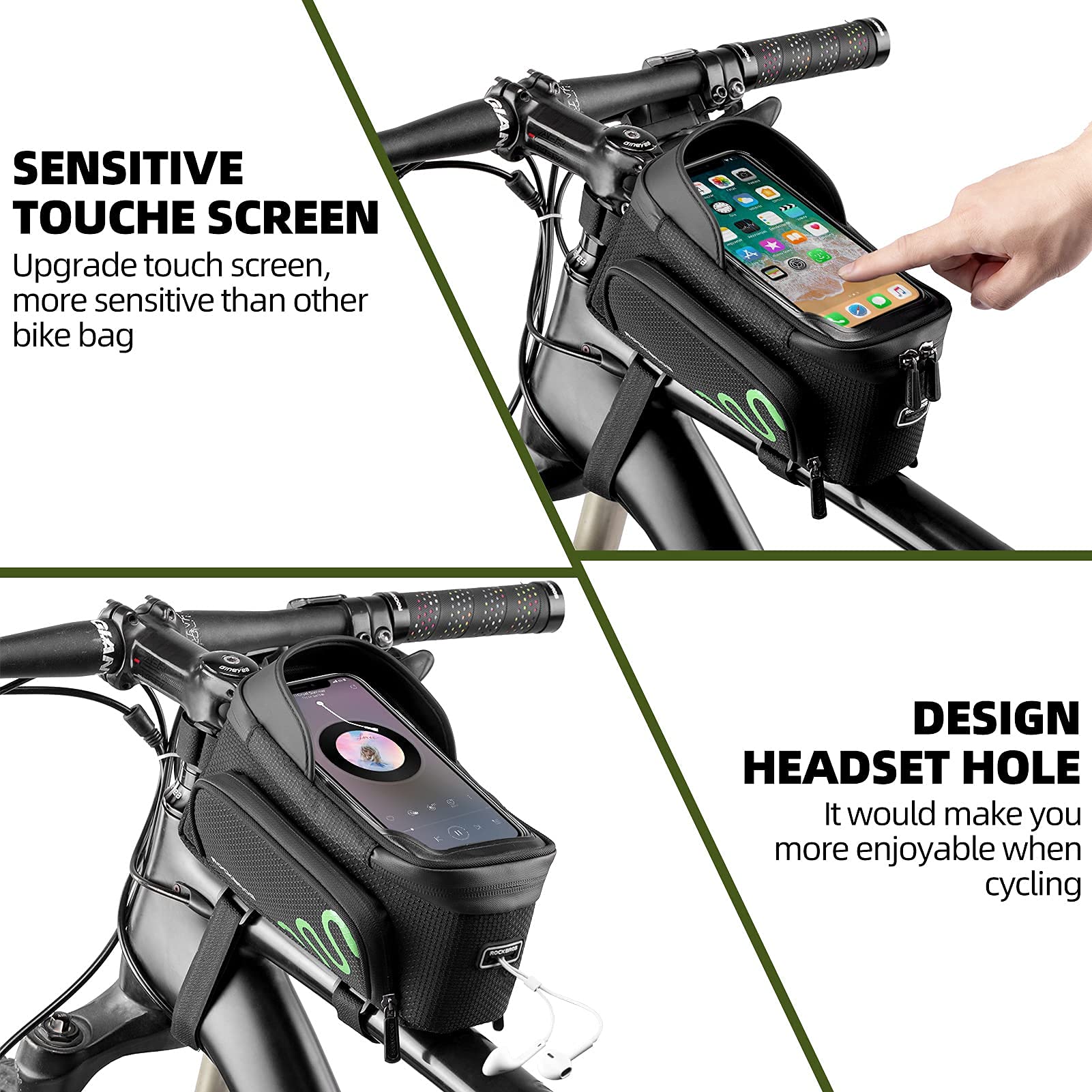 **ROCKBROS Bike Frame Bag - Waterproof Bicycle Phone Mount Holder with Side Pouch - Top Tube Storage Bag for Mountain & Road Bikes - Perfect for Cycling, Commuting & Outdoor Adventures**
