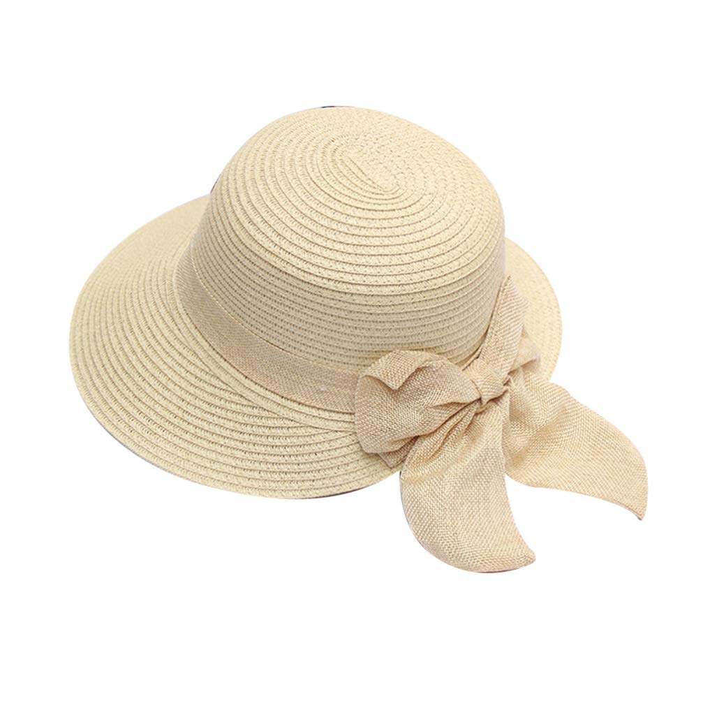 TrendyCoCo Women's Bowknot Straw Sun Hat - Wide Brim Beach Hat with Rosette Design for Summer Vacation, Pool Party, and Outdoor Activities