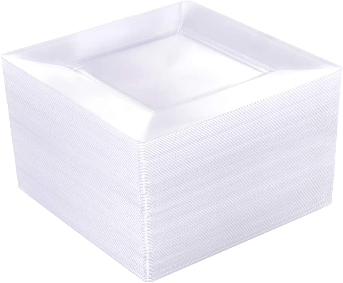 60PCS Clear 9.5 Inch Square Disposable Plastic Plates - Eco-Friendly Party Dinnerware Set with 25 Green Plates & Plastic Silverware - Perfect for BBQs, Picnics, Birthdays & Outdoor Events