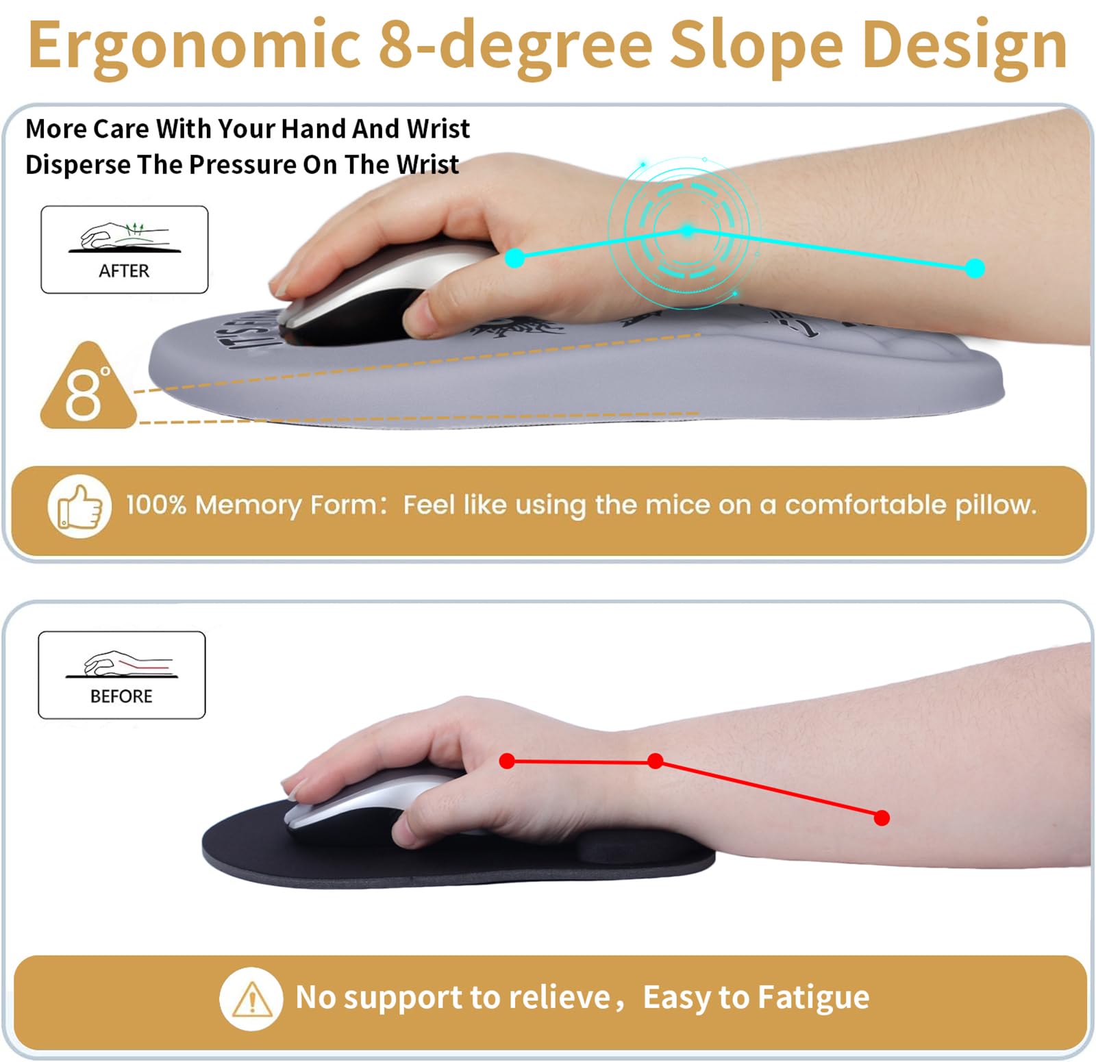 Ergonomic Mouse Pad with Wrist Rest - Pain Relief Computer Mouse Pad & Keyboard Wrist Support, Non-Slip Gel Mouse Pad for Office, Desk & Laptop Use - Black Cat Design (Perfect for Long Work Hours & Gaming Sessions)