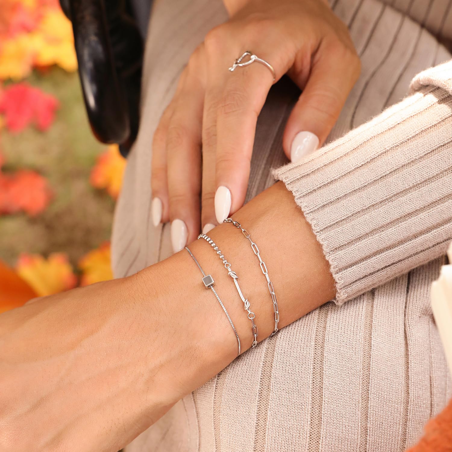 Meissa Sterling Silver Bracelet for Women - Gold Plated Cube Charm, Handmade Box Chain, Stackable Jewelry Gift (Silver) | Perfect for Everyday Wear, Layering & Special Occasions