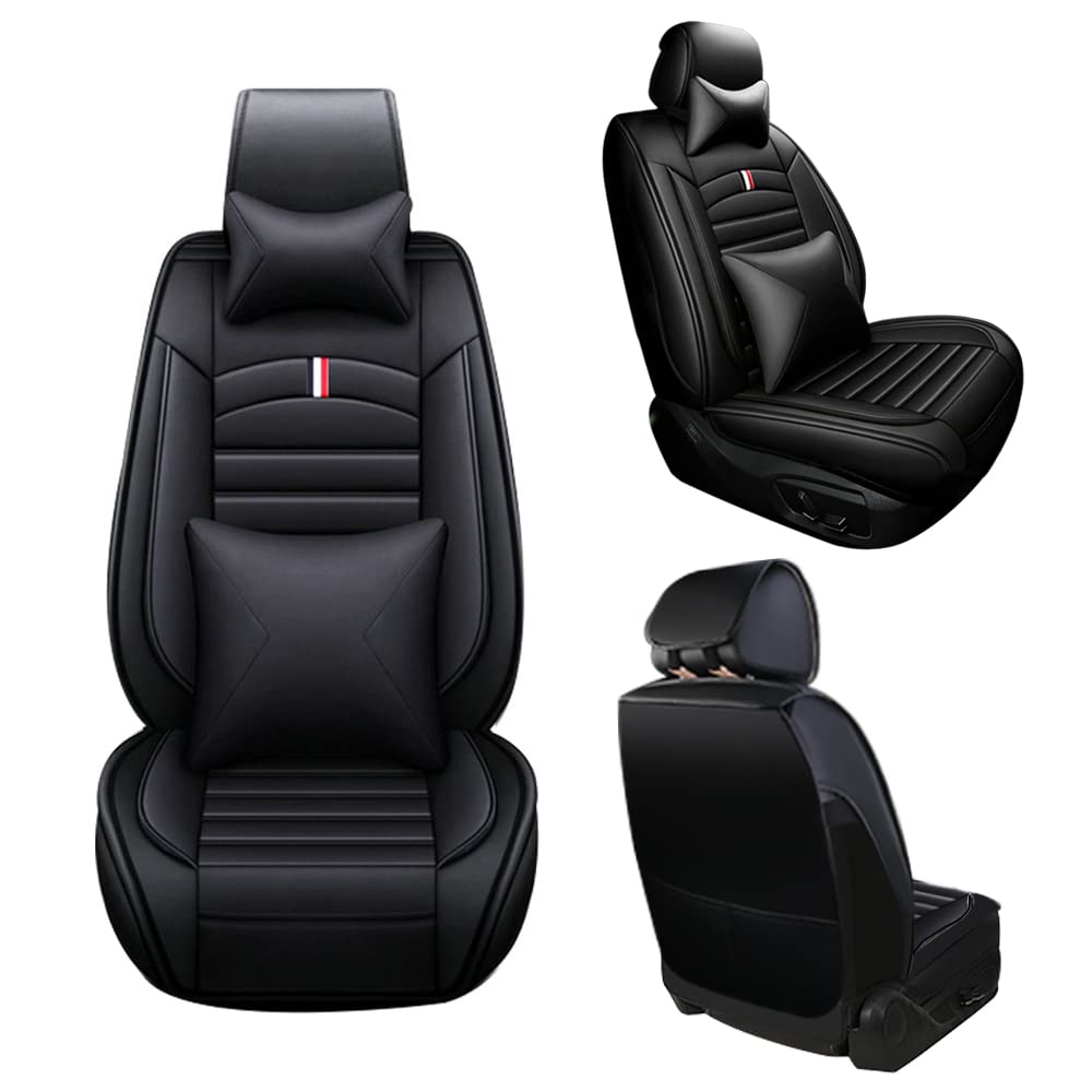 Luxury Universal PU Leather Car Seat Covers - Waterproof & Durable 5-Piece Set with Pillows (Black) | Airbag Compatible Vehicle Seat Protector for SUVs, Sedans & Trucks | Perfect for Road Trips, Daily Commute & Family Travel