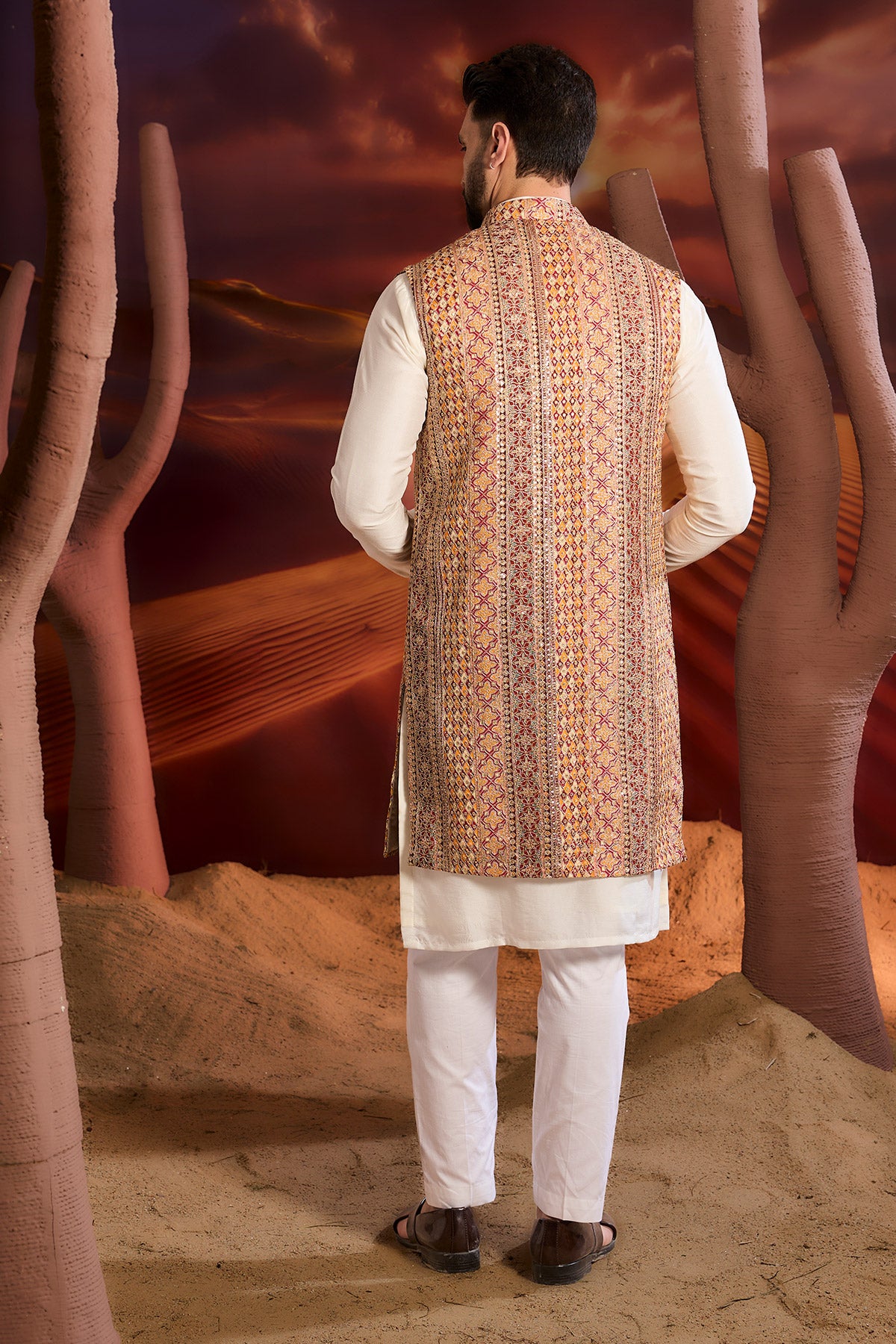 Elegant Multi-Colored Long Open Shrug with Heavy Zari Embroidery - Perfect for Weddings, Parties & Evening Events