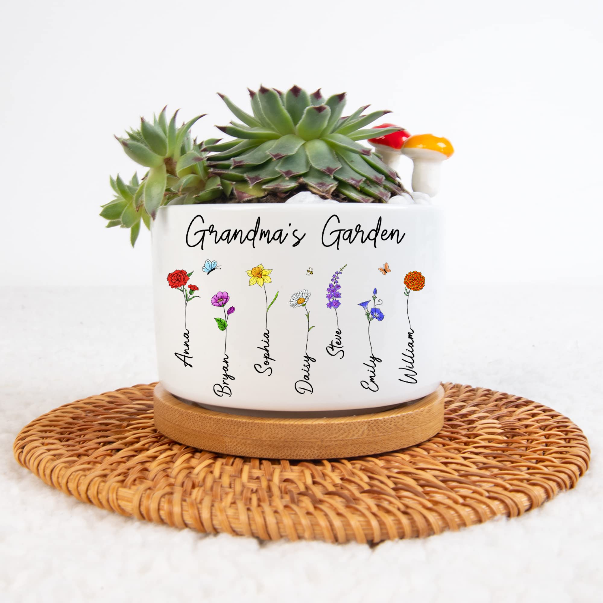 PAMAHEART Custom Birth Month Flower Pot with Kids' Names - Personalized Gardening Gift for Grandma, Mimi, Nana & Gigi - Colorful Planter for Mother's Day, Housewarming & Indoor Plant Decor