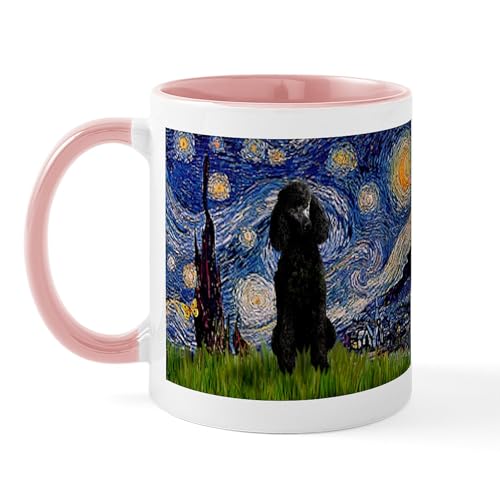 White/Pink Inside - Starry Night Black Poodle Mug