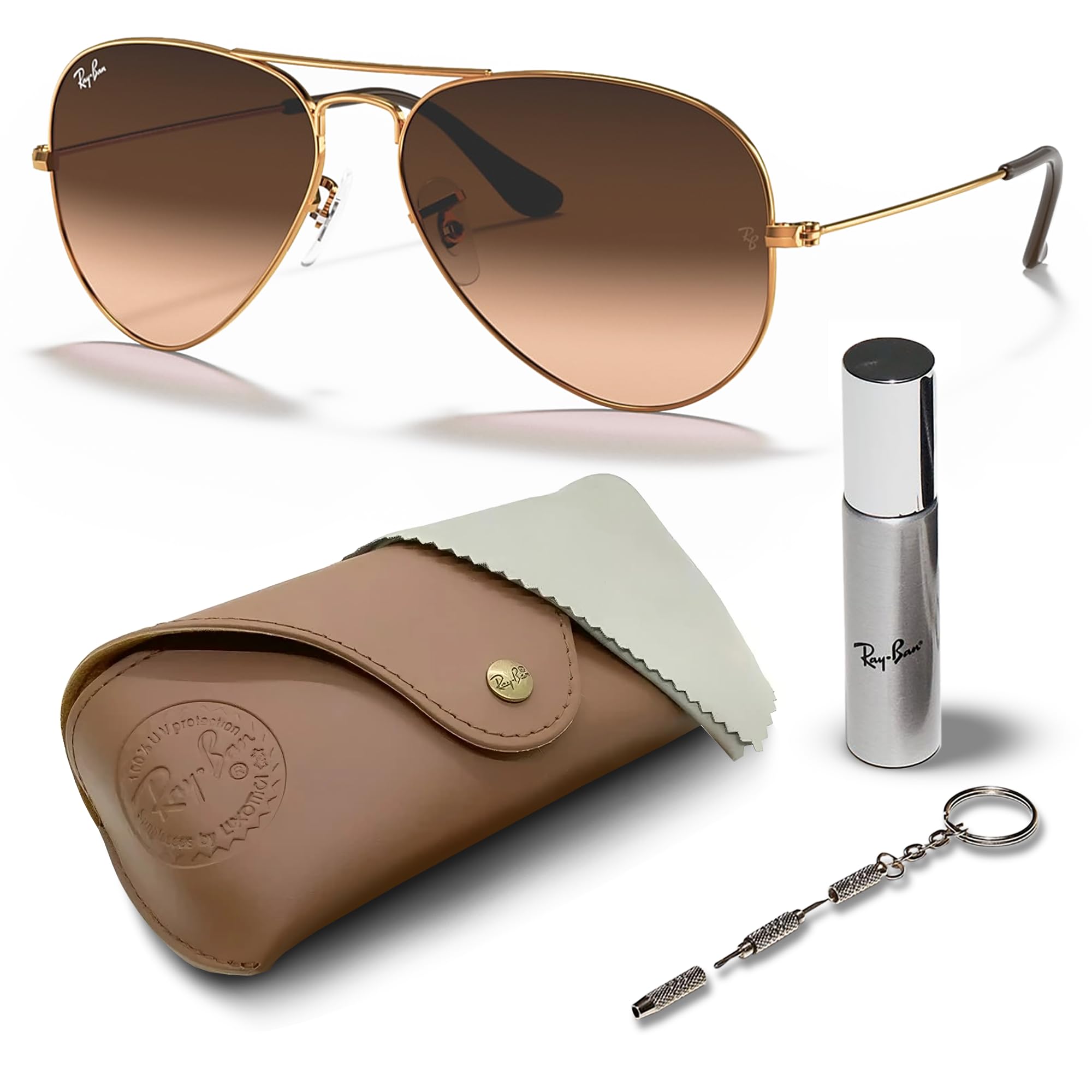 Ray-Ban RB3025 Classic Gradient Aviator Sunglasses with Eyewear Kit - Adjustable Nose Pads, Retro Style for Men & Women - Perfect for Driving, Travel, and Outdoor Activities