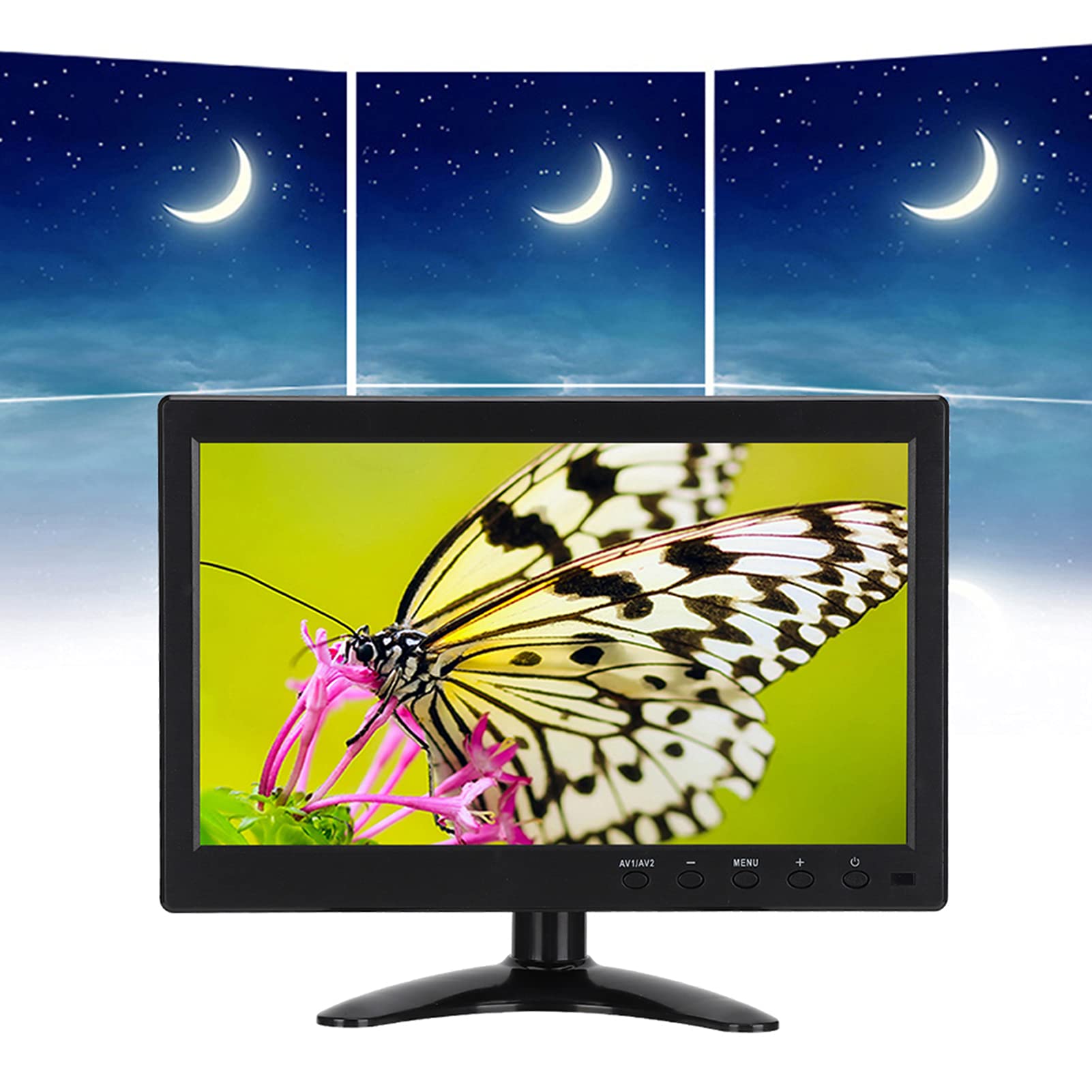 10.1 Inch Full HD 1920x1080 TFT LCD Monitor with Low Blue Light, Dual Speakers, AV/VGA/HDMI/BNC Inputs - Ideal for Office, Home, and Security Surveillance