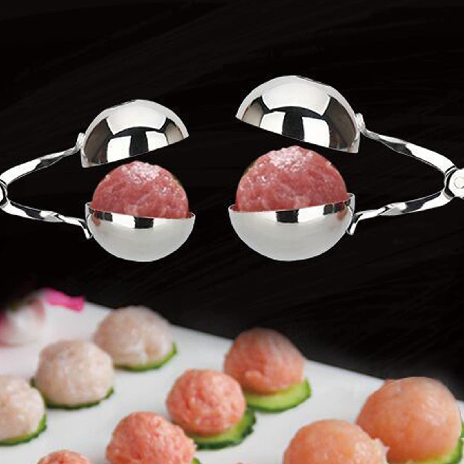 Khakho 2-Piece Stainless Steel Meatball Scoop Set - Non-Stick Meatball Maker with Ergonomic Handles, Perfect for Cake Pops, Cookie Dough & Ice Cream Balls - Ideal for Home Kitchen & Baking (Silver)