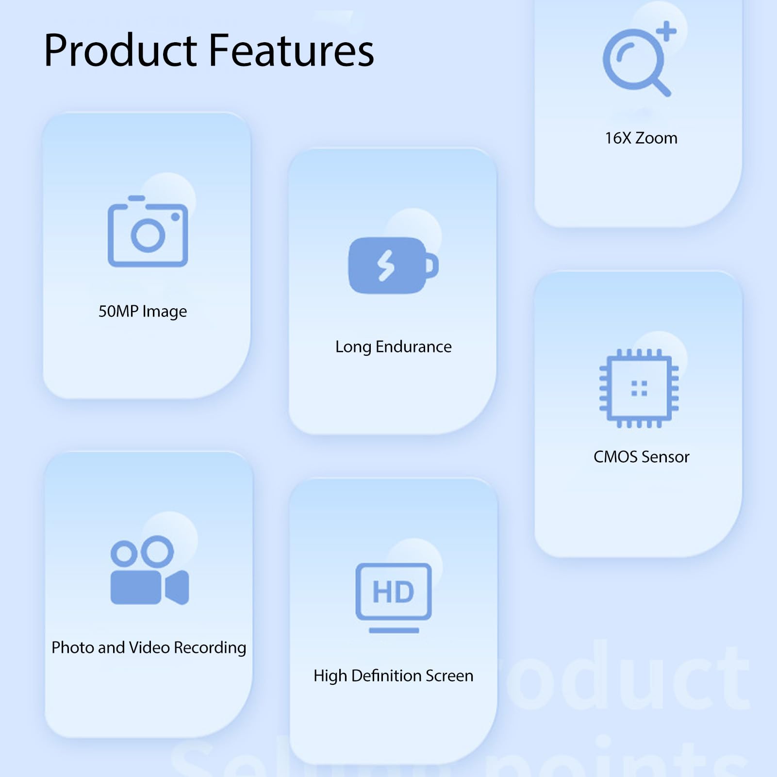 16X Zoom Digital Camera with 50MP UHD Image & 1080P Video, 2.2 Inch Screen, Up to 128GB Storage - Perfect for Outdoor Photography, Travel, and Vlogging (White)