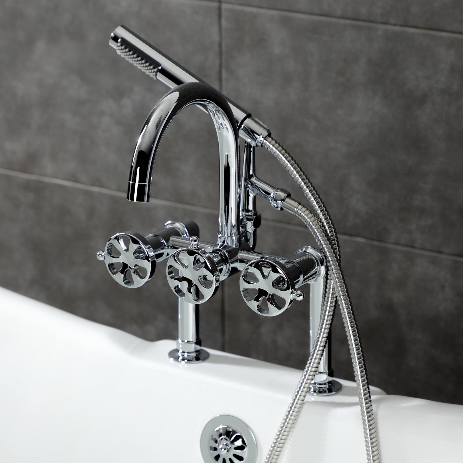 Belknap AE8101RX 3-Handle 2-Hole Deck Mount Clawfoot Bathtub Faucet with Hand Shower - Polished Chrome Finish - Vintage Bathroom Fixture for Classic & Modern Homes
