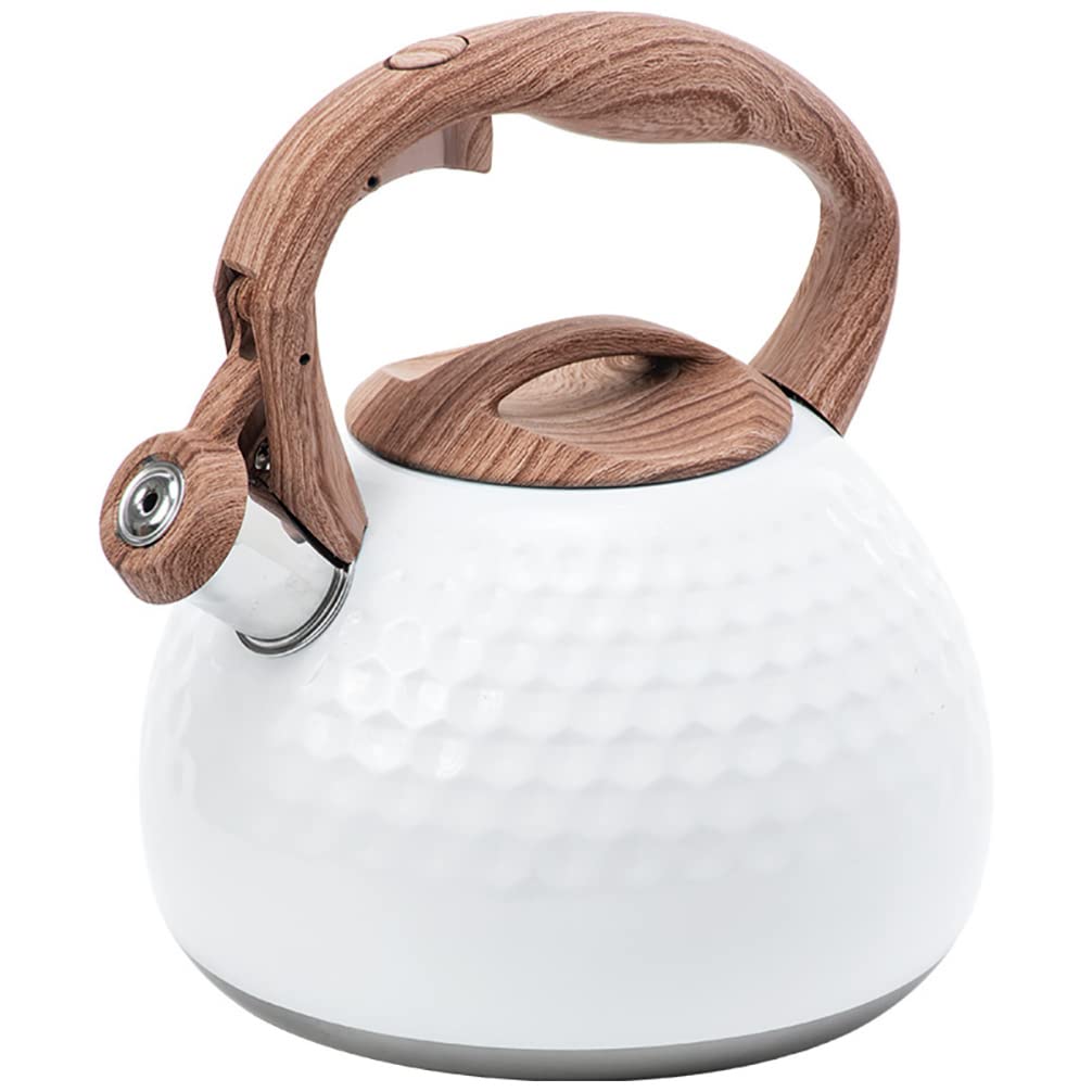 Premium Stainless Steel Whistling Tea Kettle - 3L Stovetop Water Boiling Pot with Loud Whistle & Ergonomic Handle - Perfect for Home, Office & Camping Use - Classic White Design