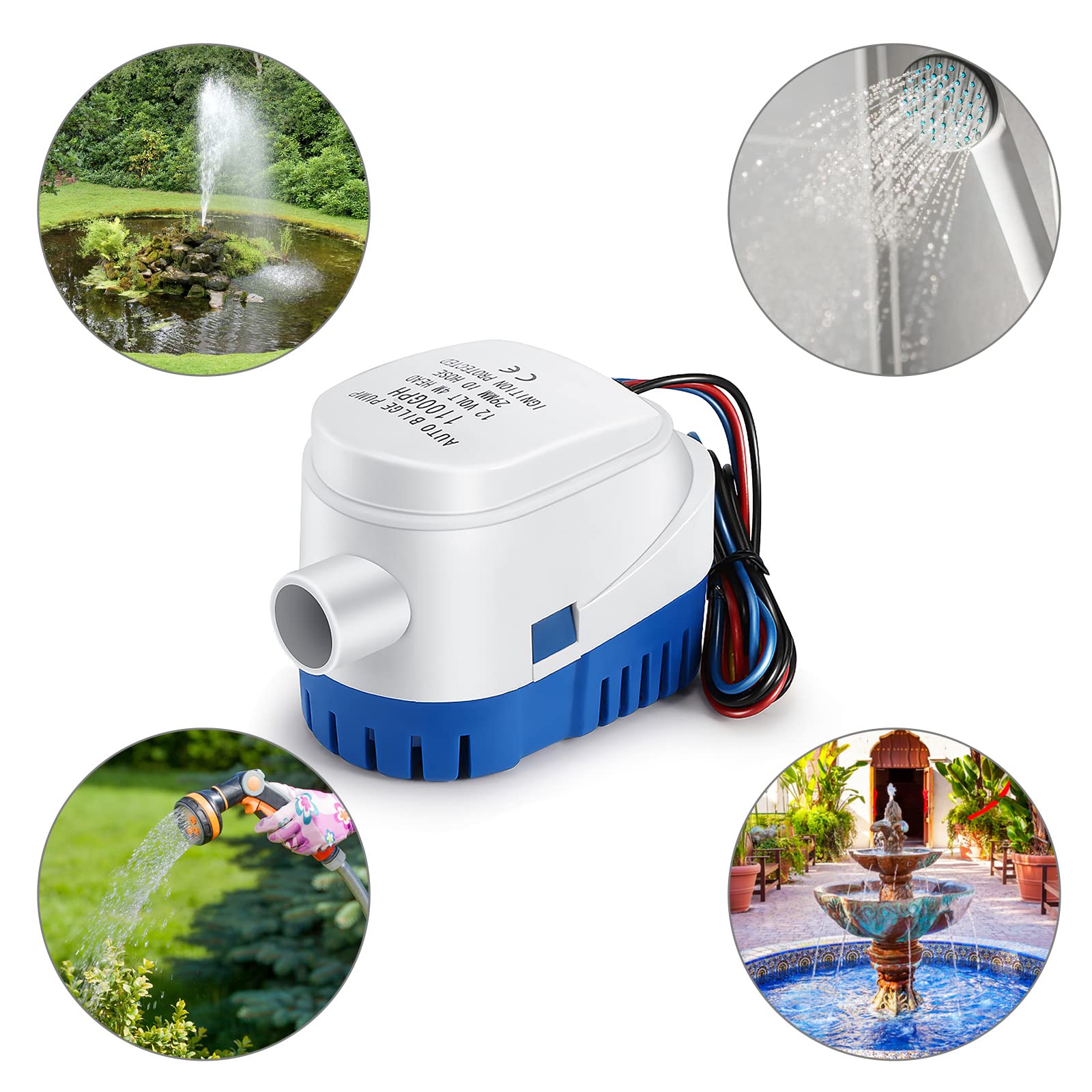 OurLeeme 12V 1100GPH Automatic Submersible Water Pump - Auto On/Off Bilge Pump for Boats, Ponds, Pools, Aquariums, Flood Control & Emergency Water Removal