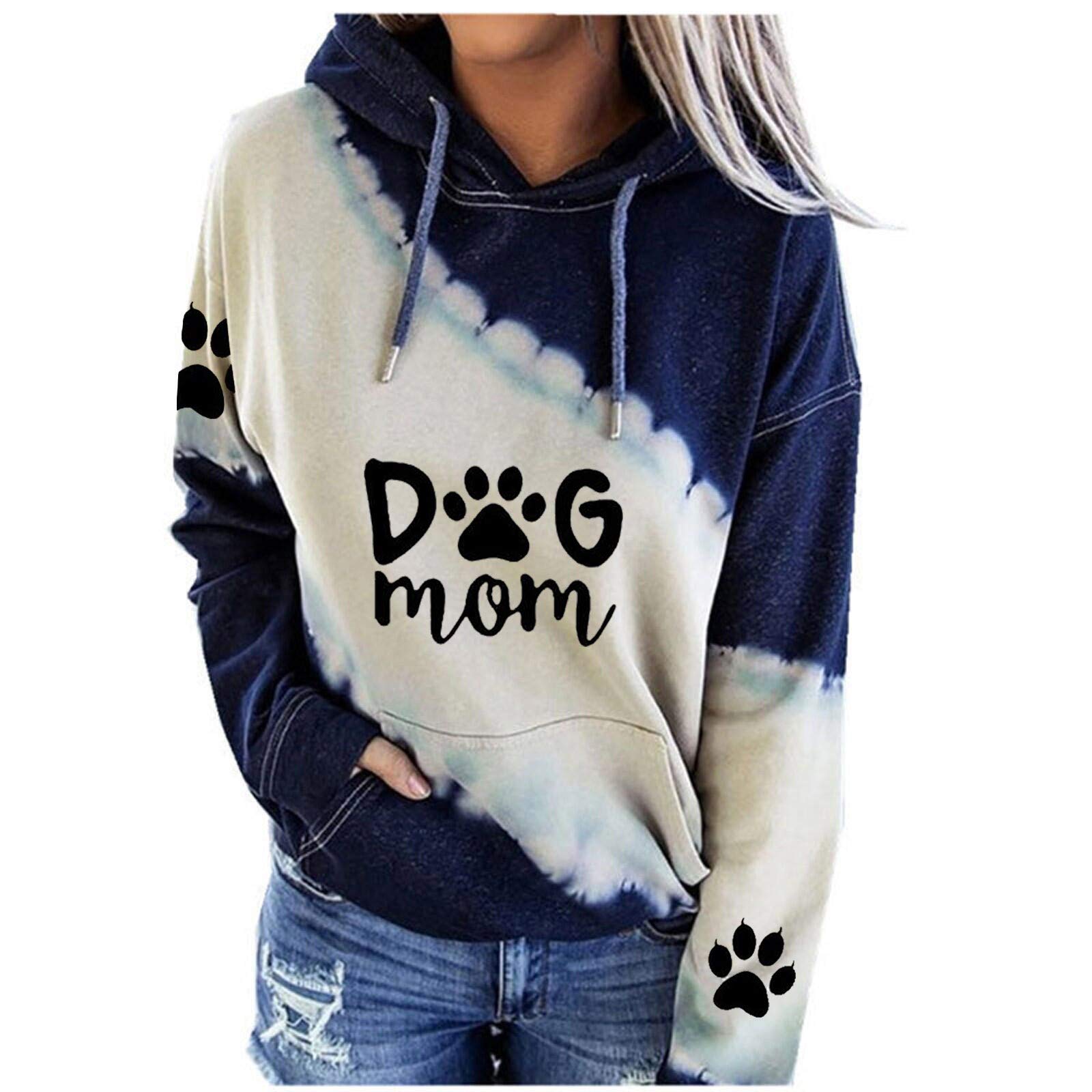 Women's Dog Mom Hoodie - Cozy Long Sleeve Pullover Sweatshirt with Paw Prints - Cute Gift for Dog Lovers, Pet Owners & Teen Girls - Perfect for Casual Wear, Dog Walks & Matching with Your Pup