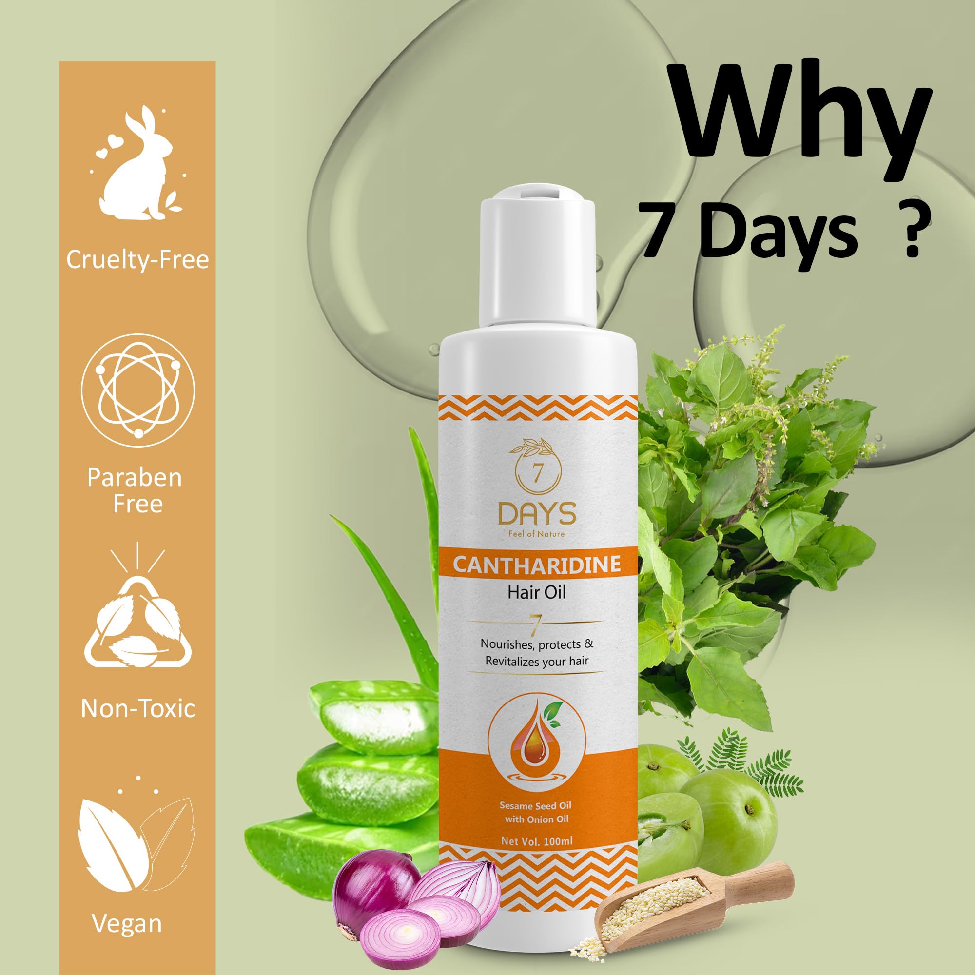 7 DAYS Cantharidine Hair Growth Oil with Sesame & Brahmi - Nourishing Treatment to Strengthen & Revitalize Hair - For Men & Women (100ml) - Perfect for Daily Hair Care & Scalp Massage