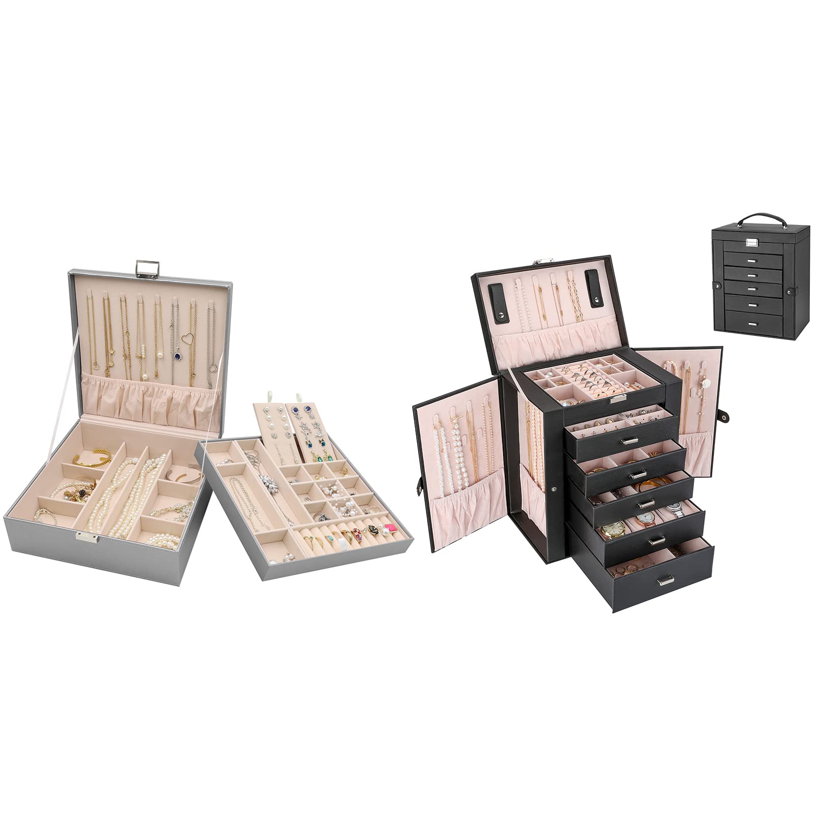 ProCase 6-Layer Large Jewelry Organizer Box for Women - Elegant Storage Case for Necklaces, Rings, Earrings & Bracelets - Perfect Gift for Girlfriend, Wife, Daughter (Home, Travel, Vanity Organizer)