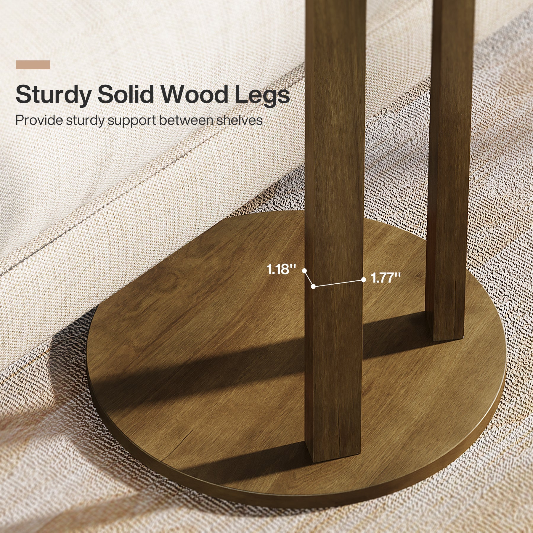 Round End Table with 2 Tiers & Solid Wood Legs - Stylish Side Table for Living Room, Bedroom, or Office Décor