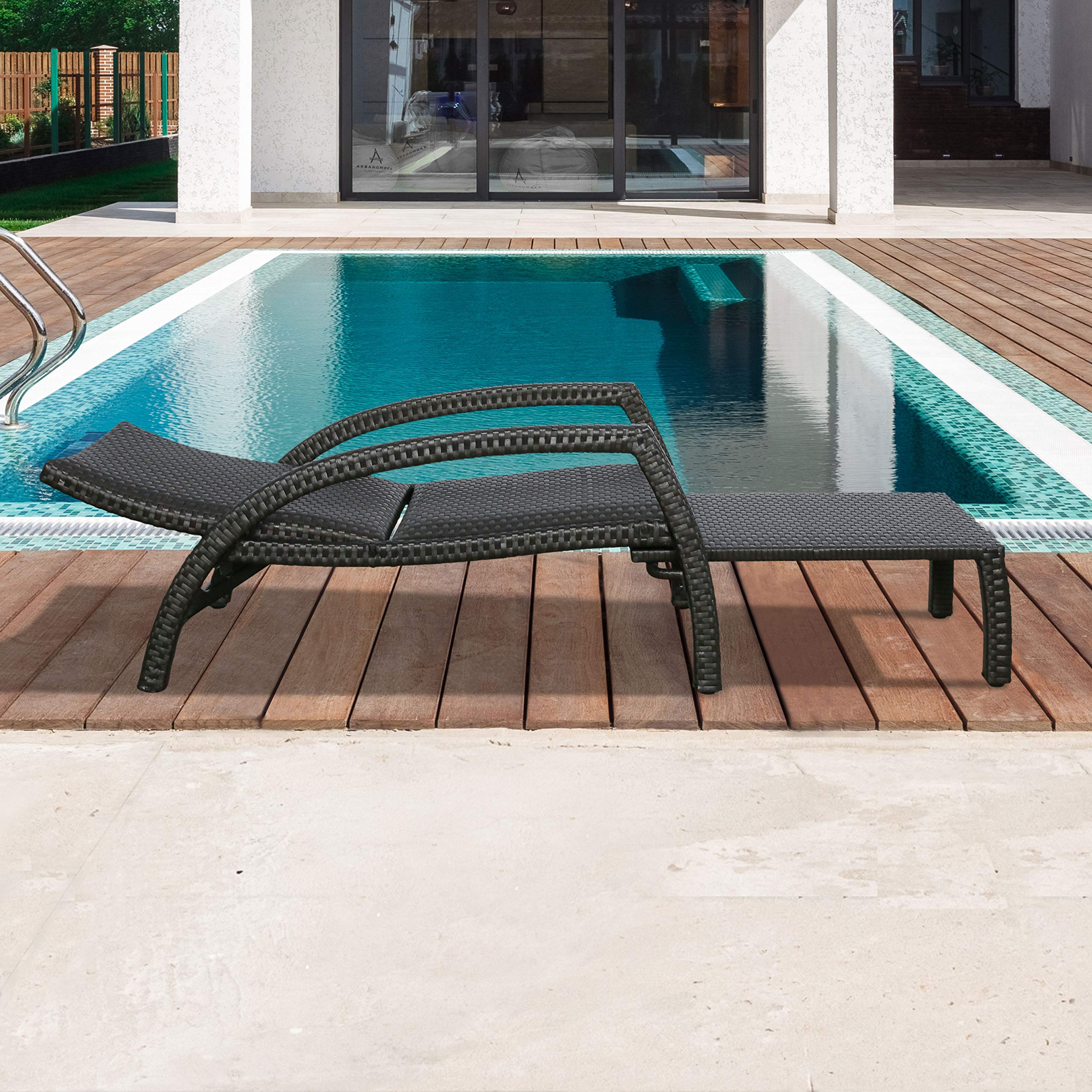 Ulax Outdoor Wicker Convertible Chaise Lounge - Non-Rust Aluminum Patio Lounger with Adjustable Back & Quick-Dry Foam Cushion (Dark Brown) - Perfect for Poolside, Beach, Garden Relaxation
