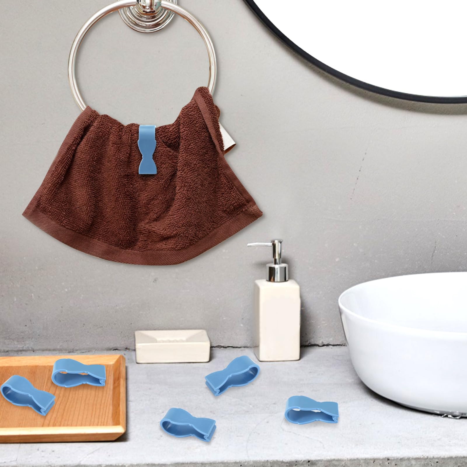 6-Piece Kitchen Towel Clips - Secure Dish Towels on Oven, Stove & Dishwasher Handles - Non-Slip Bathroom Towel Rack Hooks - Keep Towels from Falling (Blue) - Perfect for Kitchen Organization & Bathroom Storage