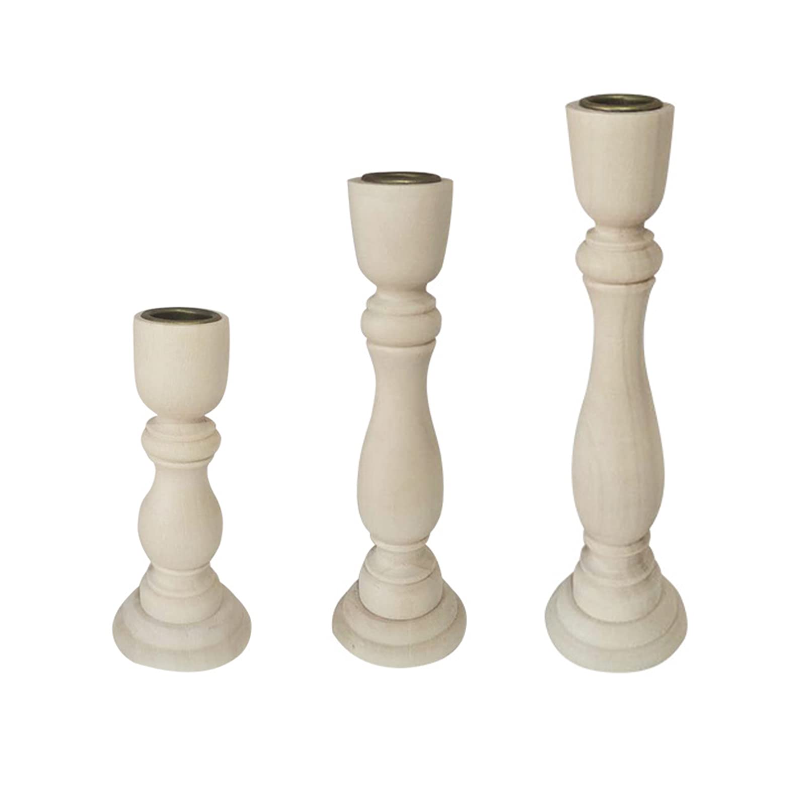 Set of 3 Unfinished Wooden Candle Holders - Rustic Taper Candlesticks for Weddings, Birthdays & Home Decor | Perfect Table Centerpieces for Farmhouse, Boho & Holiday Decorations