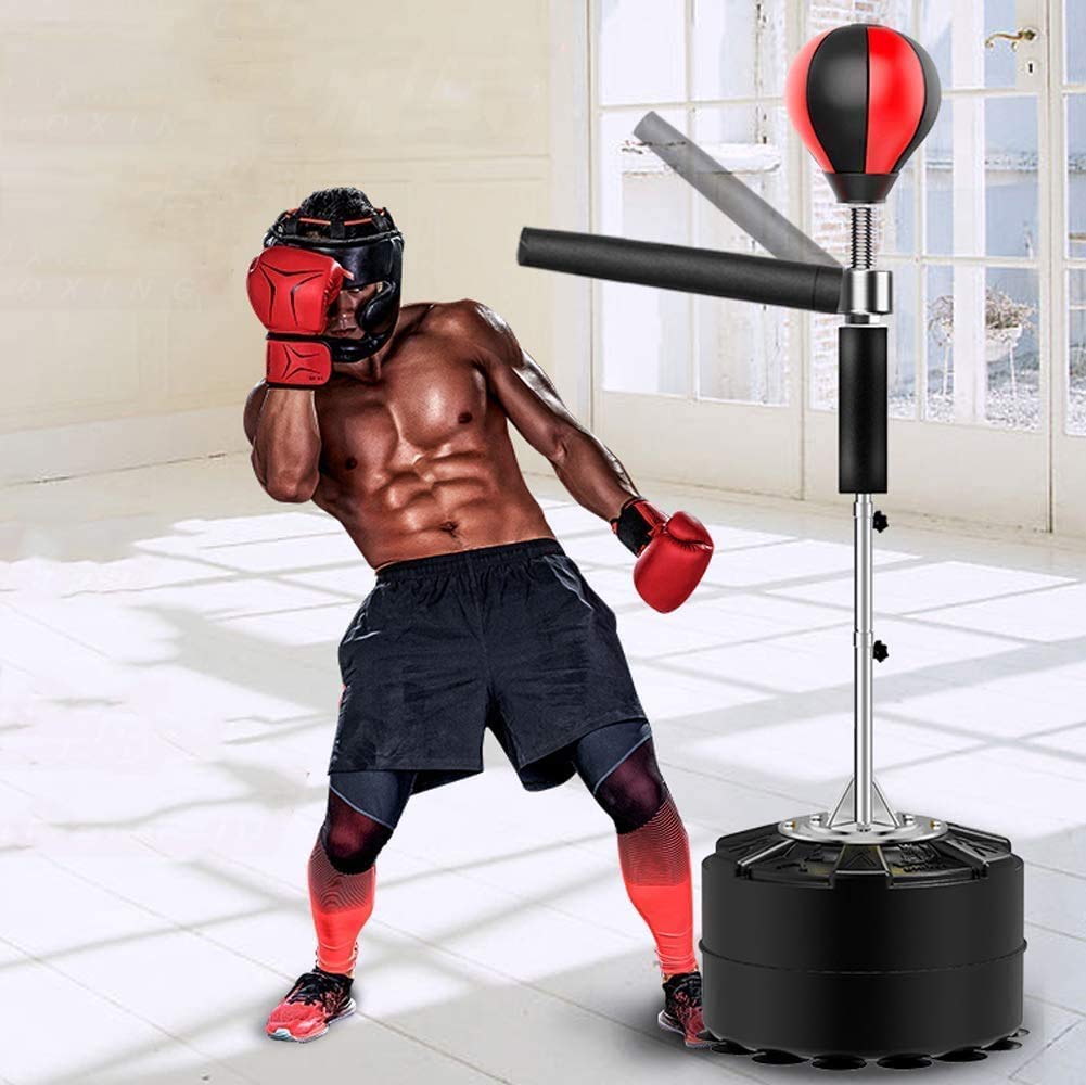 Heavy Duty Free Standing Punching Bag Stand with Suction Cup Base & Reflex Bar - 360° Swing for Boxing Training - Perfect for Adults & Teens - Home Gym, Garage, or Backyard Workout Equipment