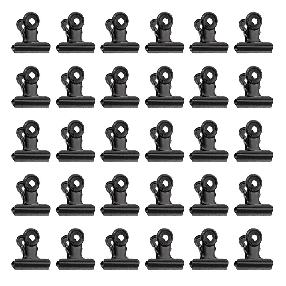 DKKO 30pcs Black Metal Photo Clips - Small Bulldog Binder Clips, Round Hinge Clamps for Pictures, Documents & Paper - Perfect for Office, School, Home Decor & Scrapbooking