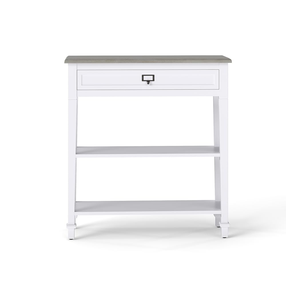 30 Inch Narrow Console Table with Drawer & Bottom Shelf - Entryway, Living Room, Hallway Furniture - Perfect for Small Spaces & Home Decor (White)