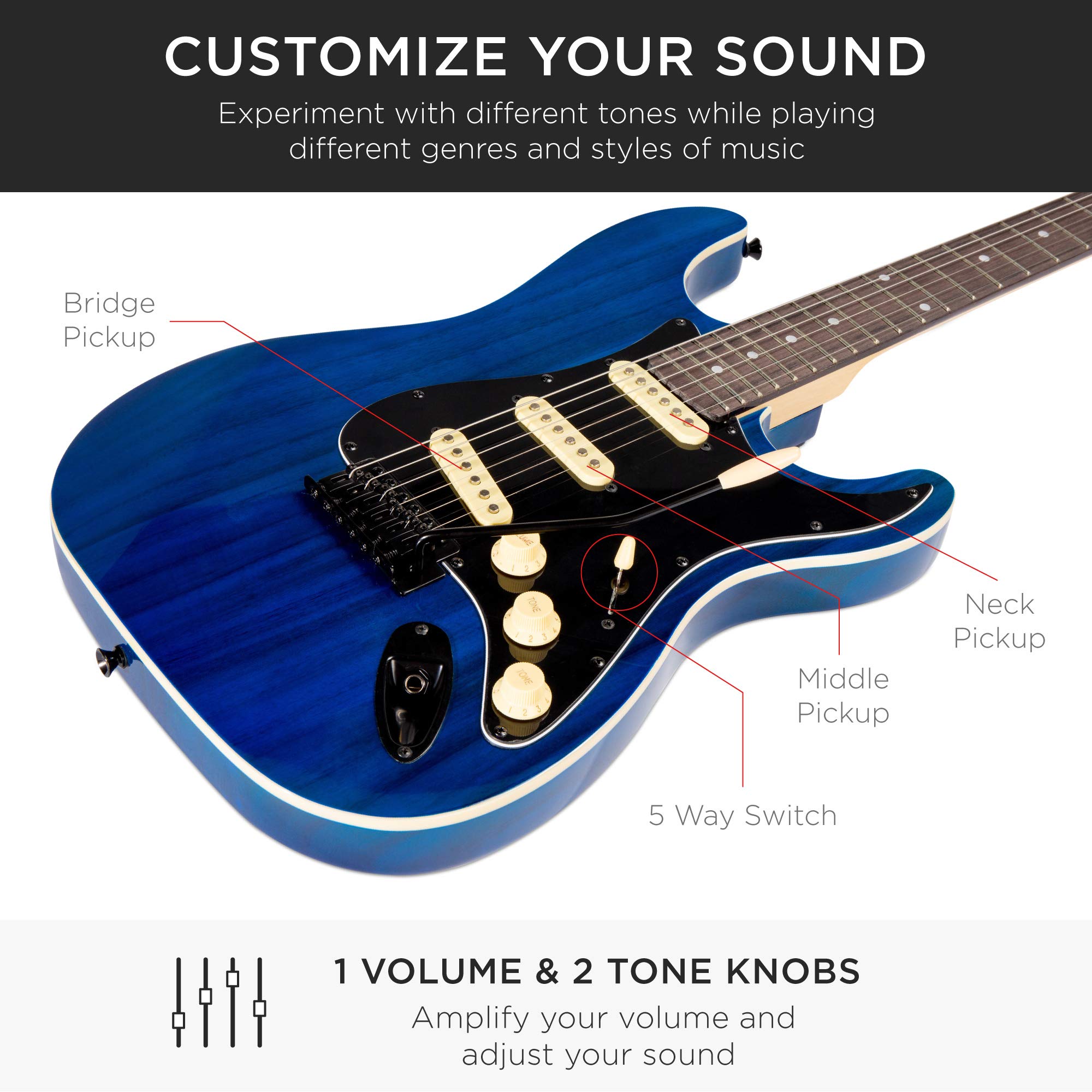 Best Choice Products 39-inch Full Size Beginner Electric Guitar Starter Kit with Case, Strap, 10W Amp, Strings, Pick & Tremolo Bar - Midnight Blue | Perfect for Beginners, Home Practice & Live Performances
