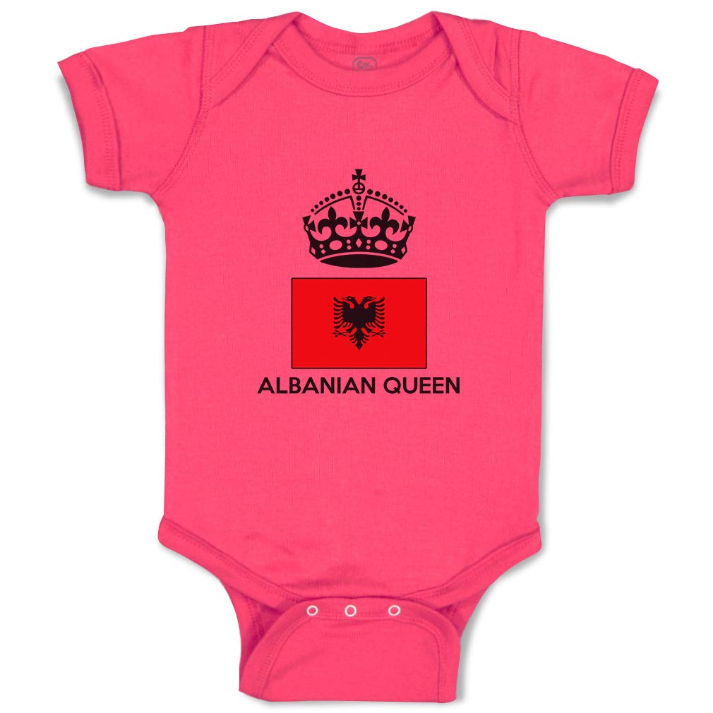 Custom Albanian Queen Crown Baby Bodysuit - Funny Cotton Newborn Clothes for Boys & Girls - Hot Pink Design | Perfect for Photoshoots, Birth Announcements & Special Occasions