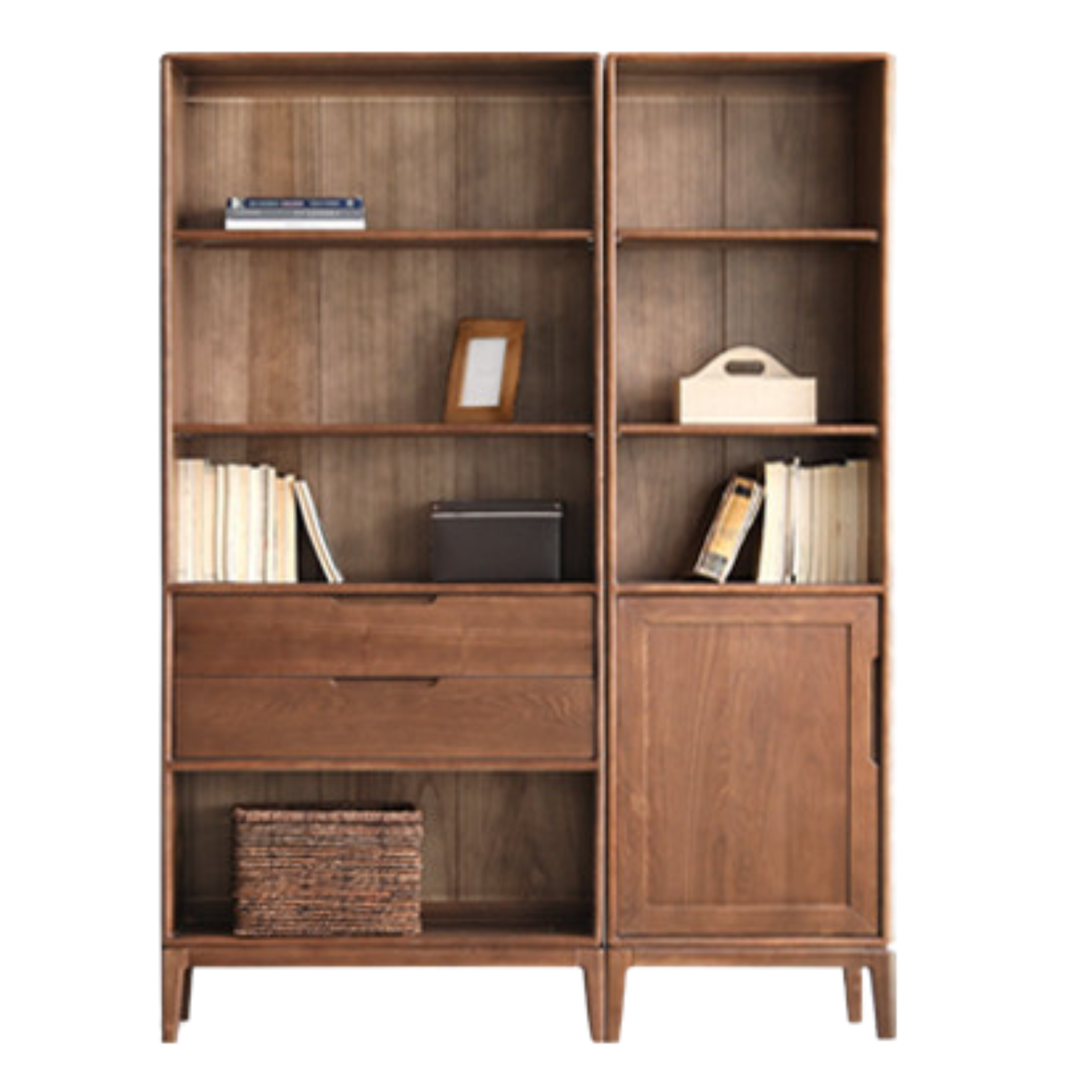 Premium Black Walnut & Ash Solid Wood Bookcase with Dust-Proof Glass Doors - Stylish Home Office & Living Room Storage Solution